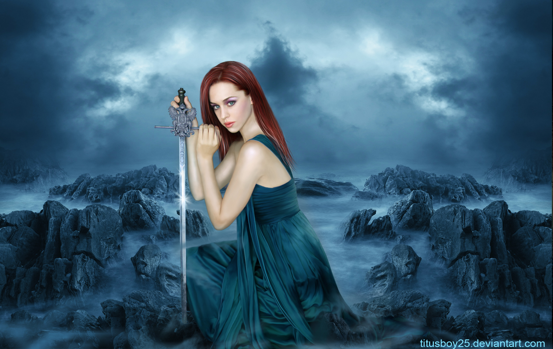 Download mobile wallpaper Fantasy, Redhead, Sword, Women Warrior, Woman Warrior for free.