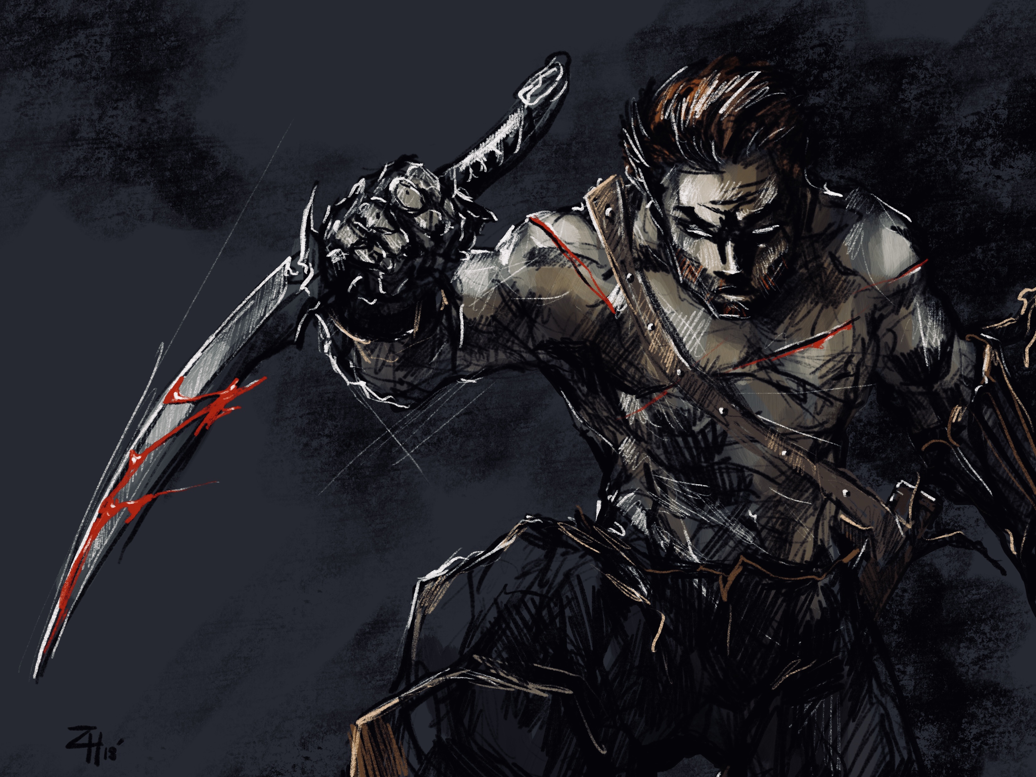 Free download wallpaper Fantasy, Blood, Warrior, Dagger on your PC desktop