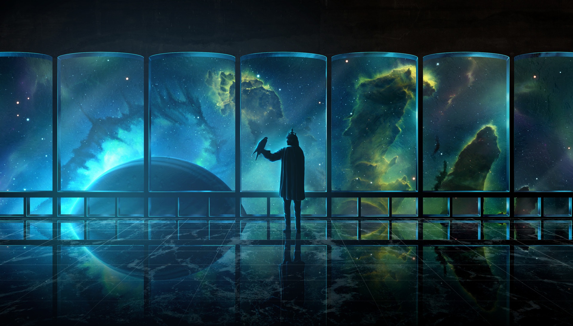 Handy-Wallpaper Silhouette, Vogel, Nebel, Science Fiction, Weltraum kostenlos herunterladen.