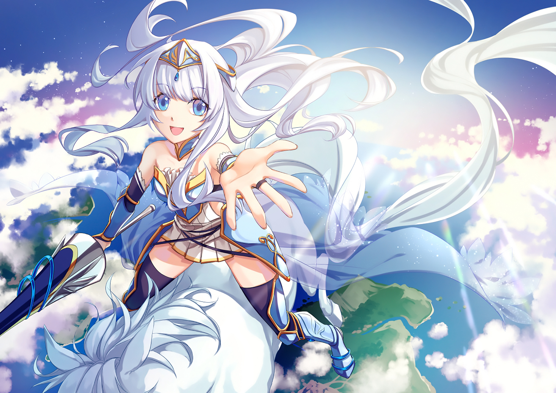 Download mobile wallpaper Anime, Sword, Blue Eyes, Flying, White Hair, Fate/grand Order, Fate Series for free.