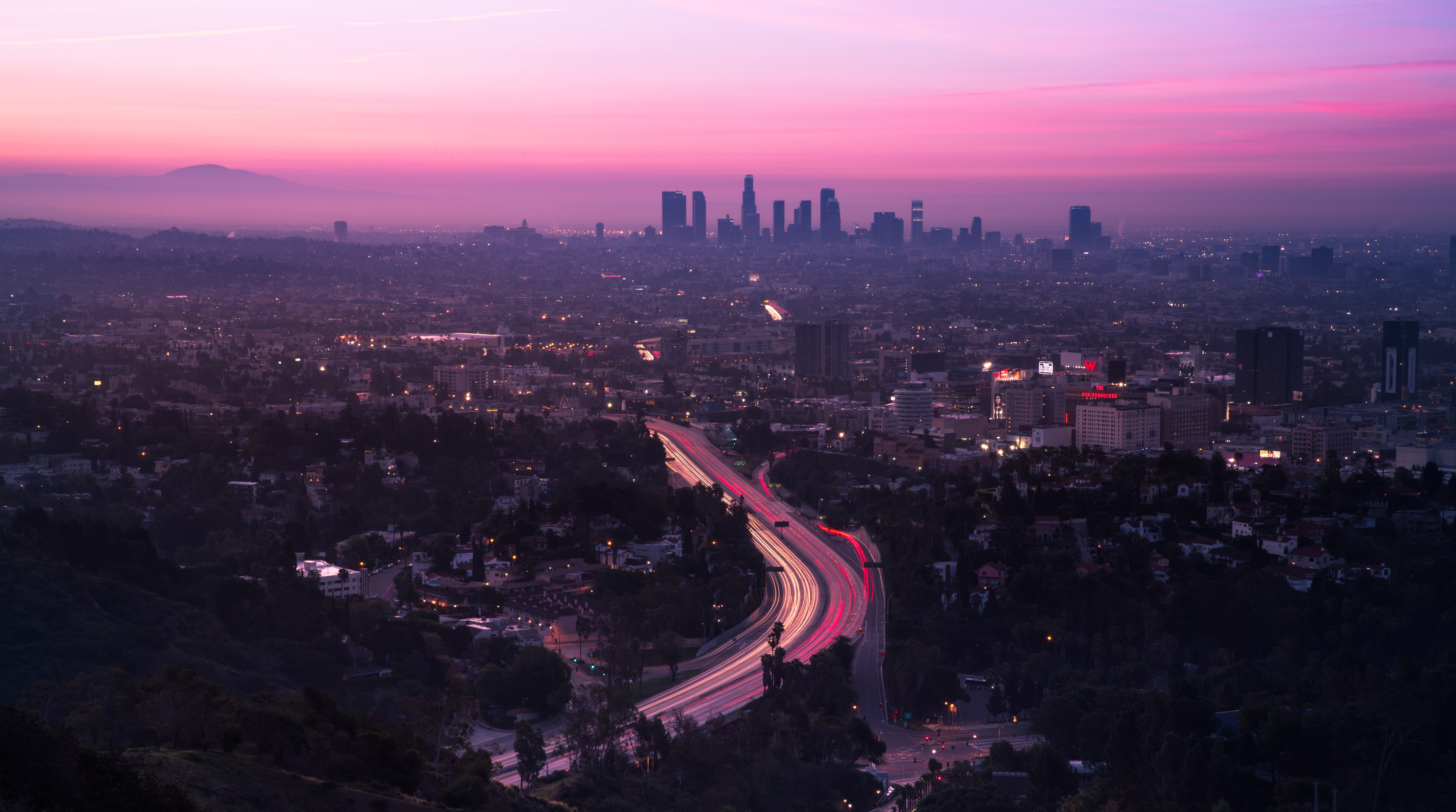 Horizontal Wallpaper sunset, los angeles, cities, usa, city, view from above, road, united states