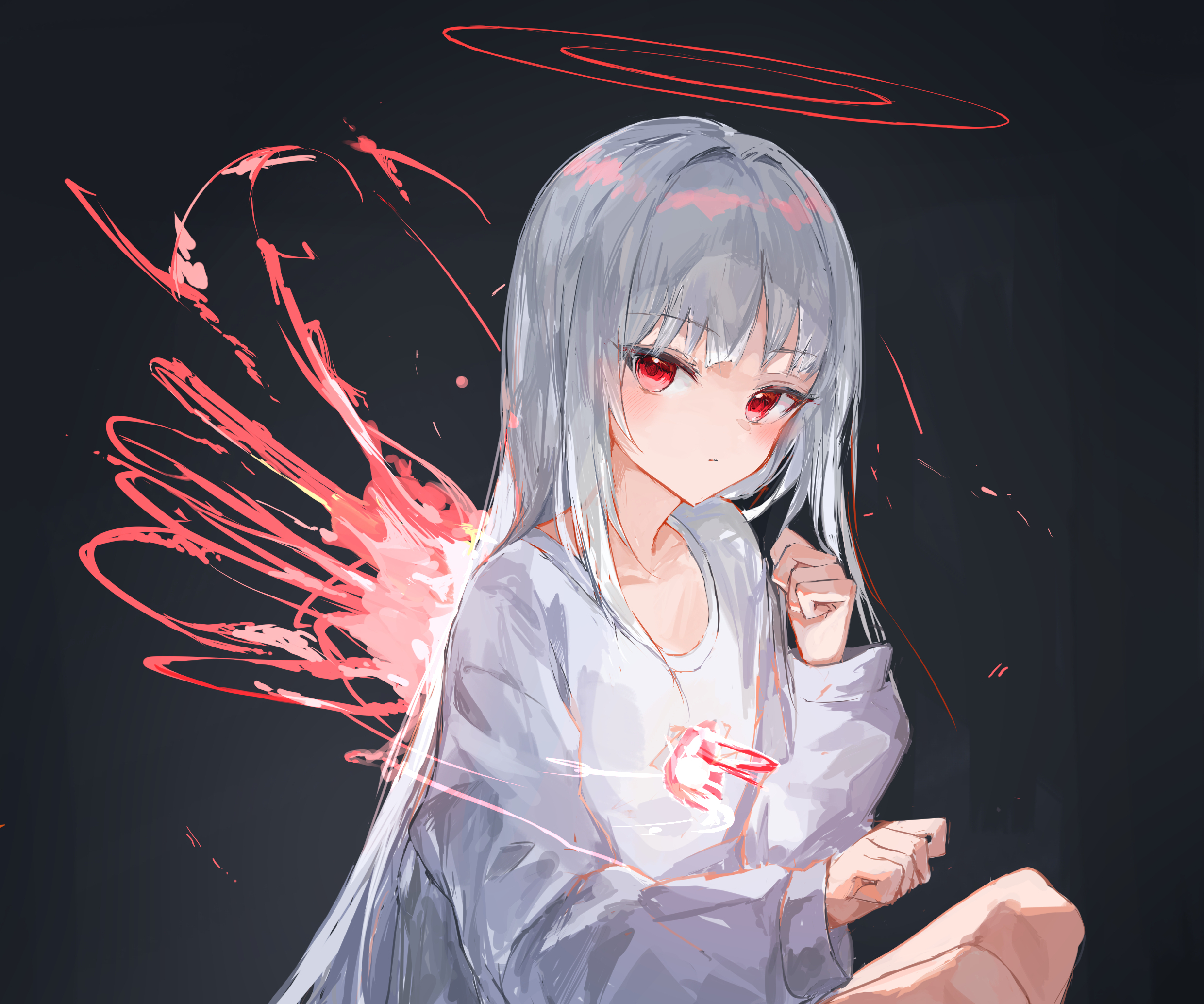 Free download wallpaper Anime, Angel, Red Eyes, White Hair on your PC desktop