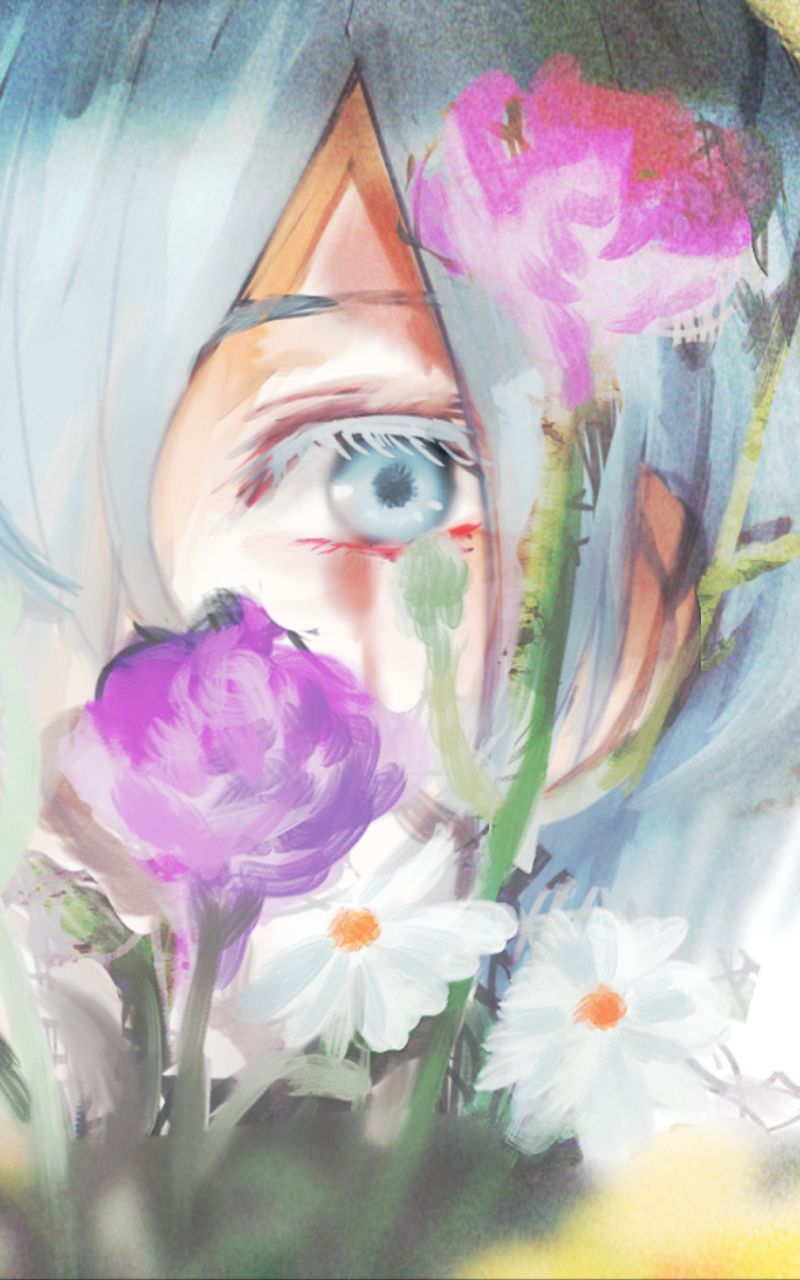 Téléchargez des papiers peints mobile Fleur, Yeux Bleus, Animé, Cheveux Bleus, Tokyo Ghoul, Touka Kirishima gratuitement.