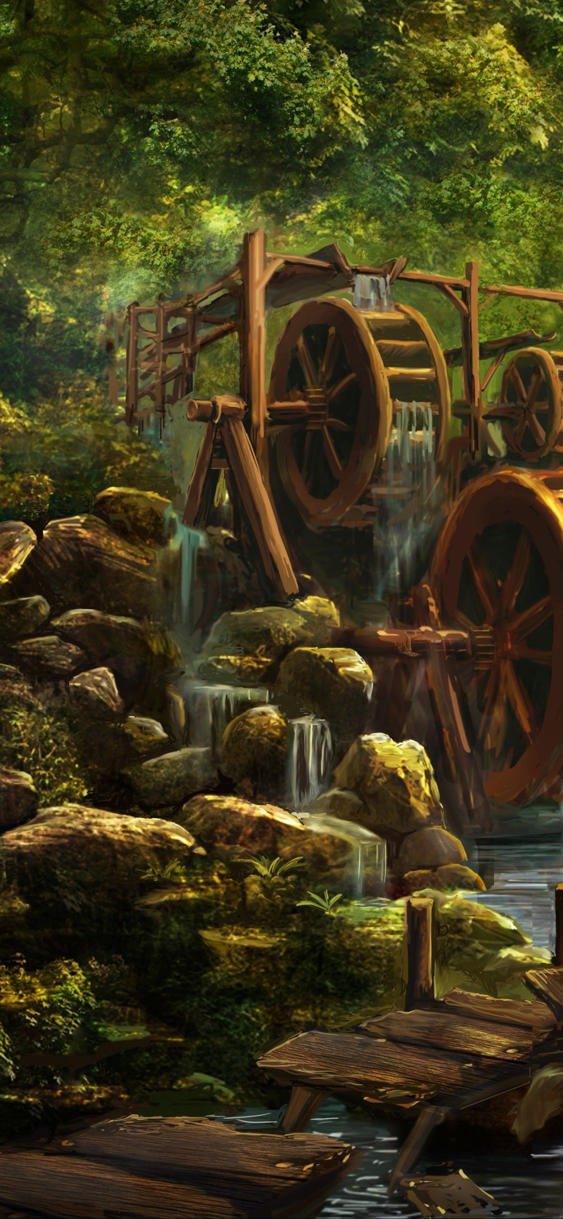 Download mobile wallpaper Painting, Artistic, Watermill for free.