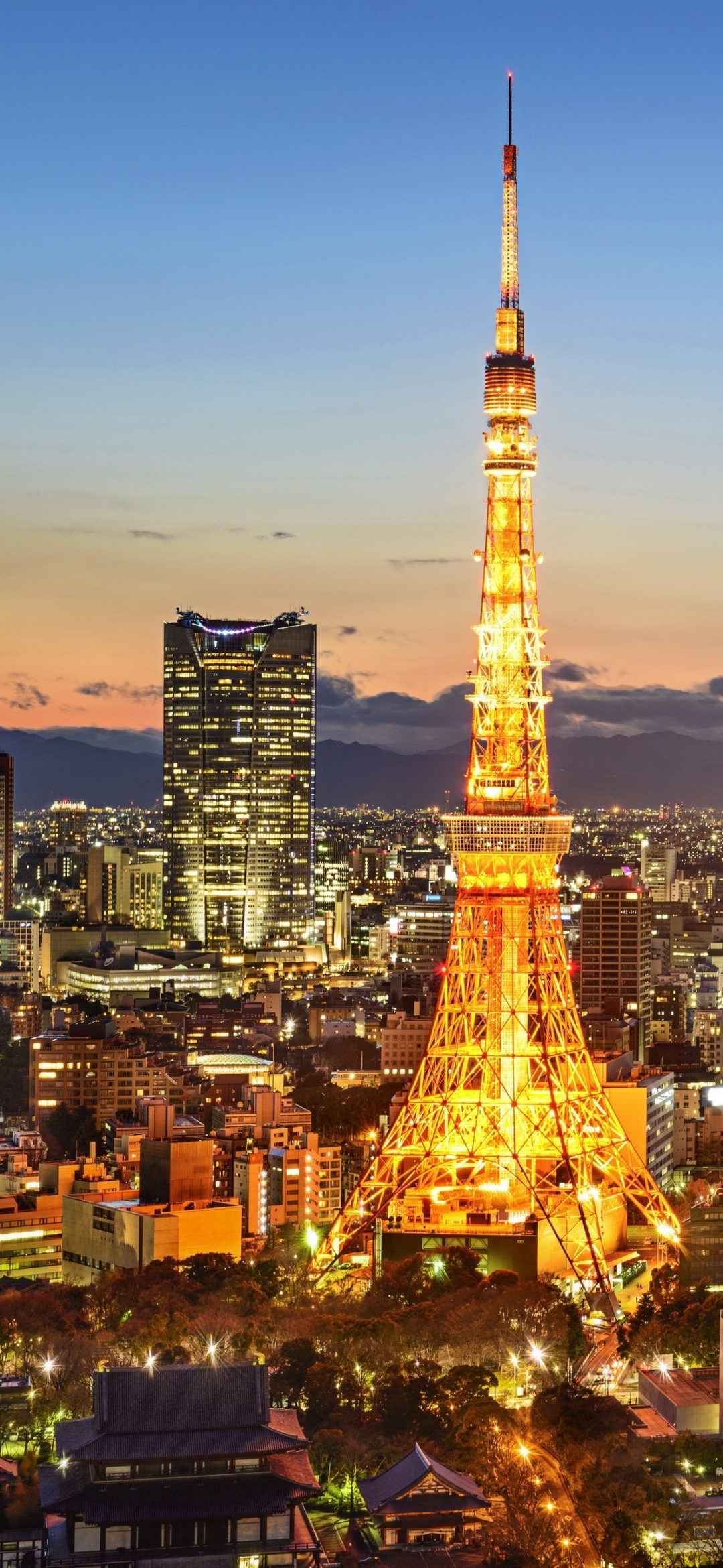 Скачати мобільні шпалери Міста, Японія, Токіо, Створено Людиною, Захід Сонця, Телевежа безкоштовно.