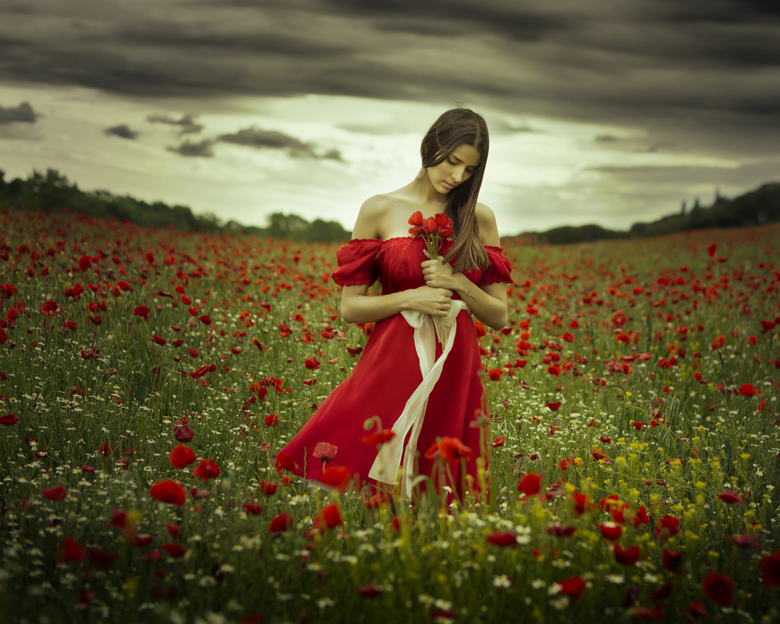 Free download wallpaper Flower, Field, Mood, Poppy, Brunette, Women, Red Flower, Red Dress on your PC desktop