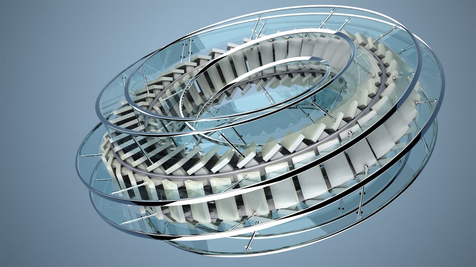 Download mobile wallpaper Ladder, Stairs, Glass, Circle, Metal, 3D for free.