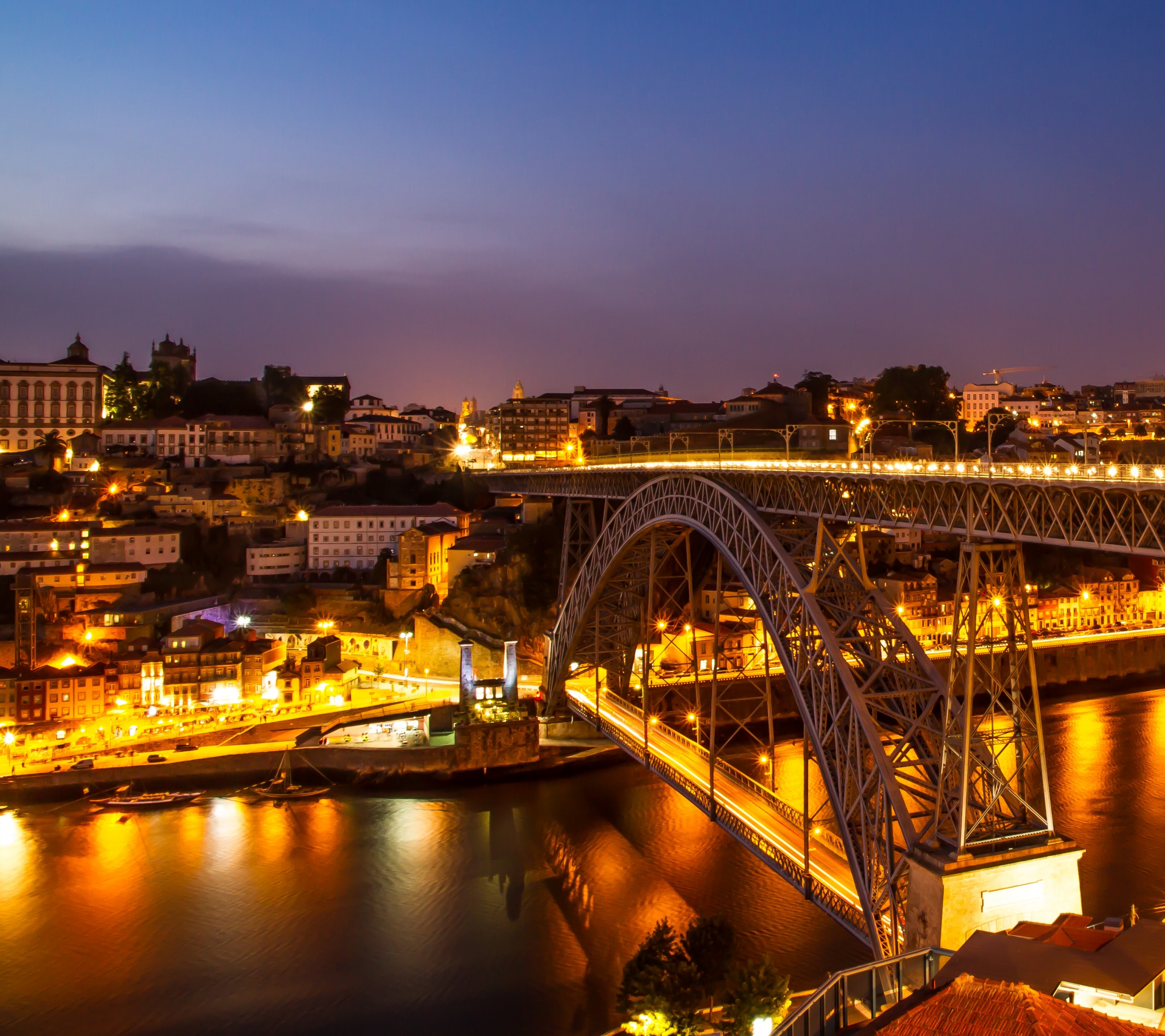 PCデスクトップに都市, 川, 橋, 街, ポルトガル, 夜, ポルト, マンメイド画像を無料でダウンロード