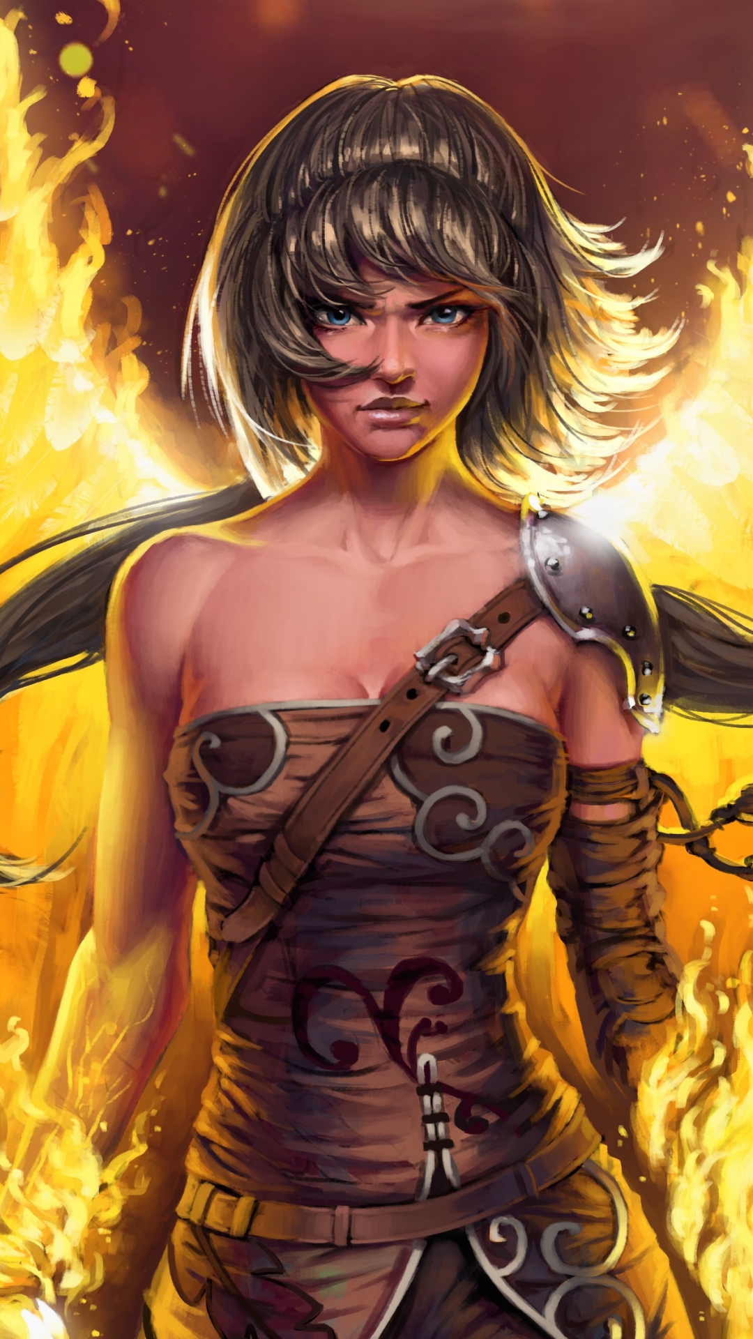 Download mobile wallpaper Fantasy, Flame, Blue Eyes, Sorceress for free.
