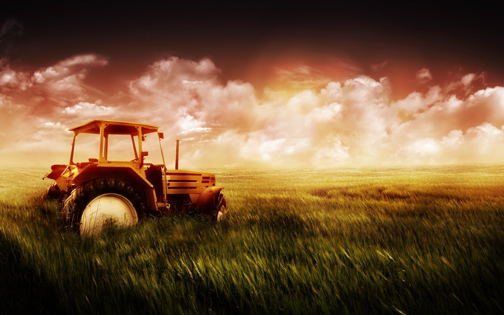 Download mobile wallpaper Transport, Clouds, Sunset, Fields, Landscape for free.