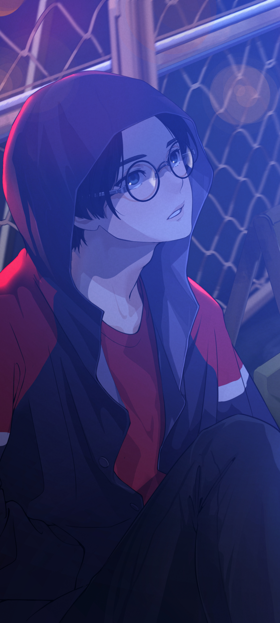 Download mobile wallpaper Anime, Night, Glasses, Boy for free.