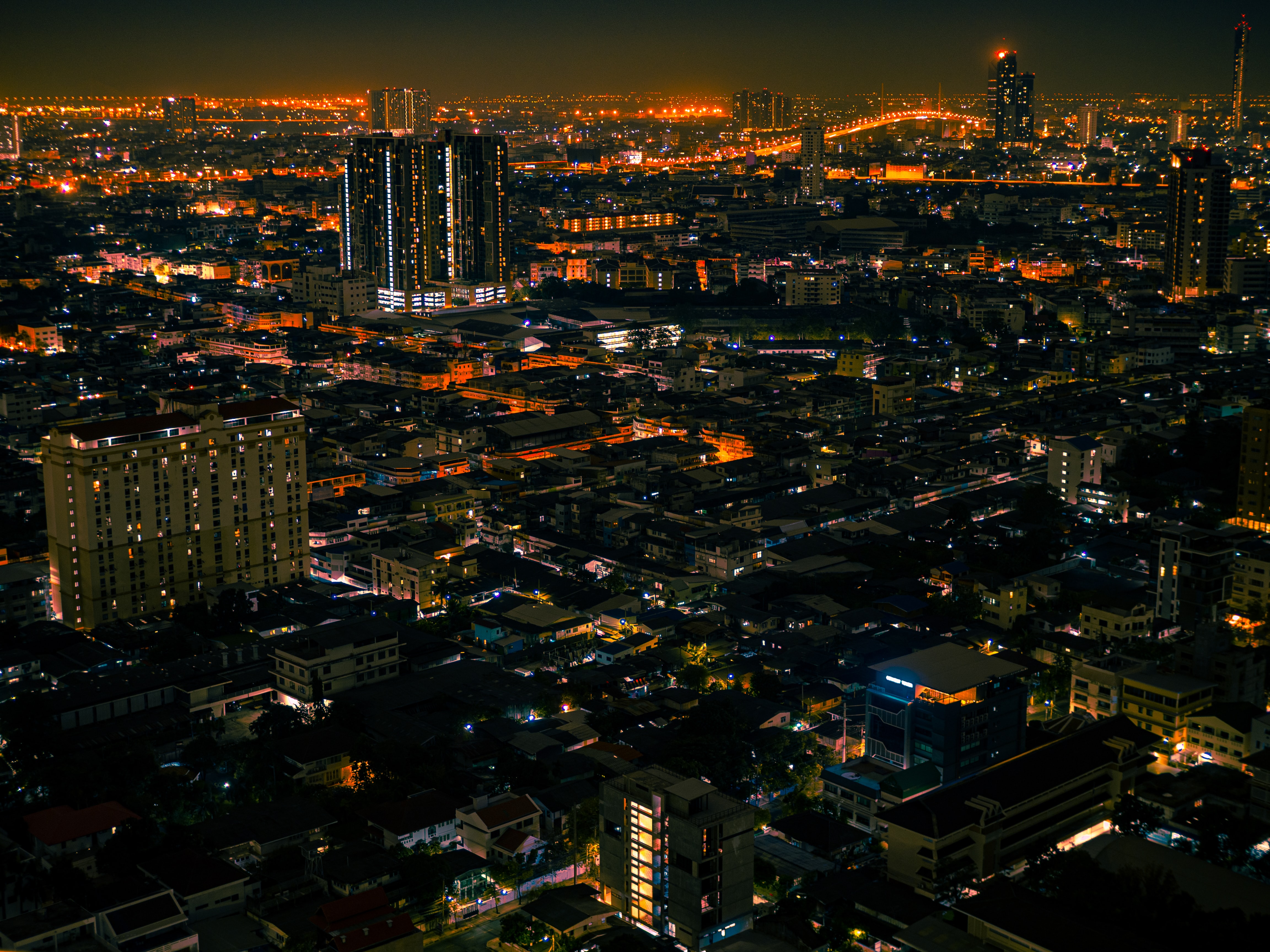 night city, streets, cities, lights, view from above