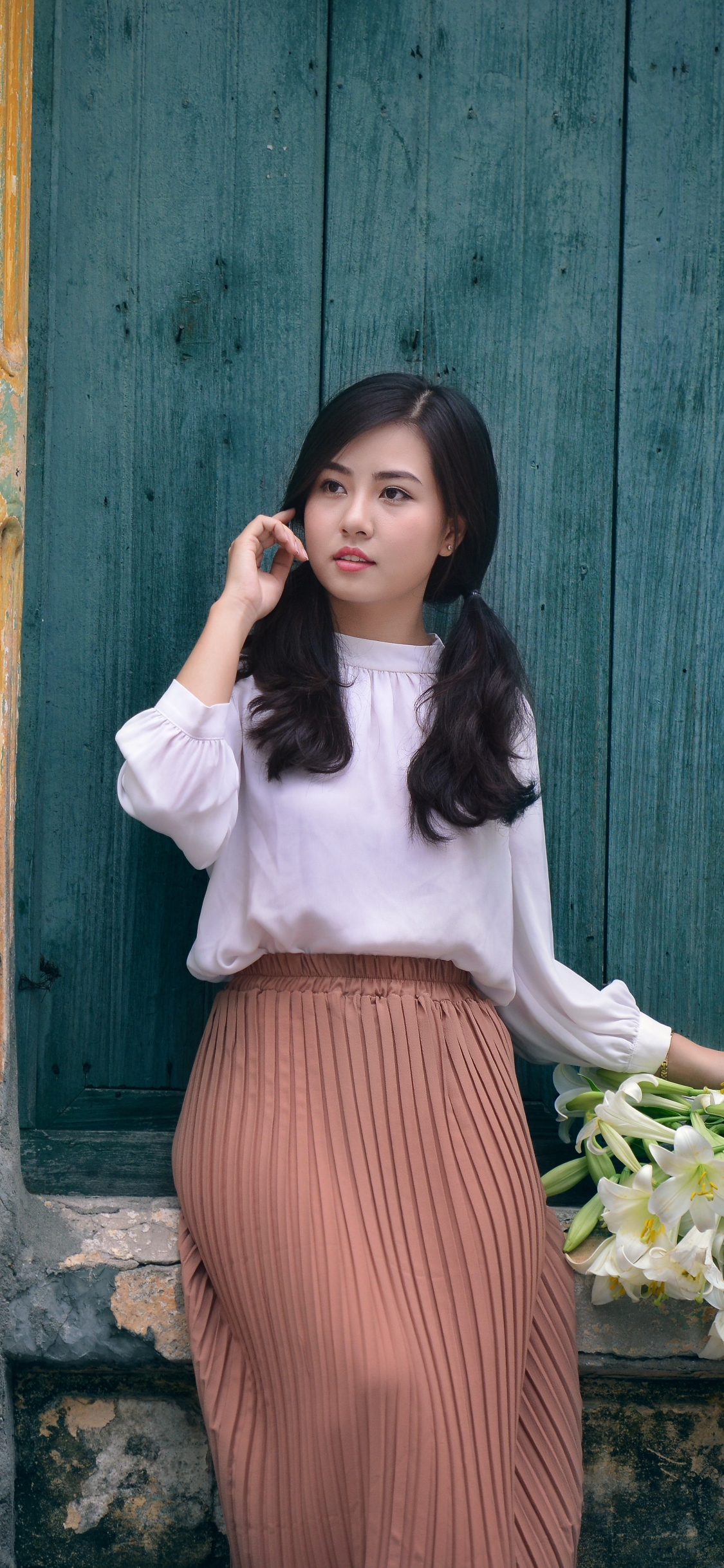Download mobile wallpaper Brunette, Model, Women, Asian, Twintails for free.