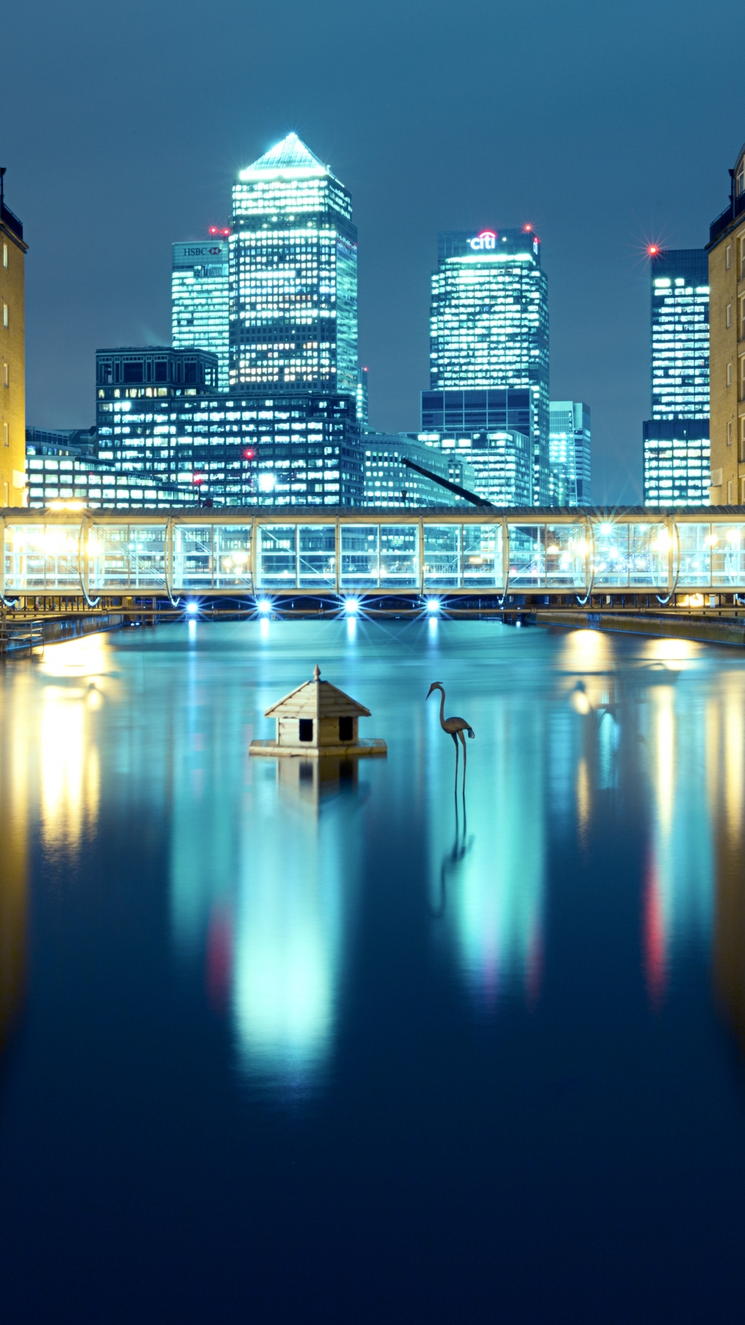 man made, london, wharf, reflection, england, light, building, night, cities phone background