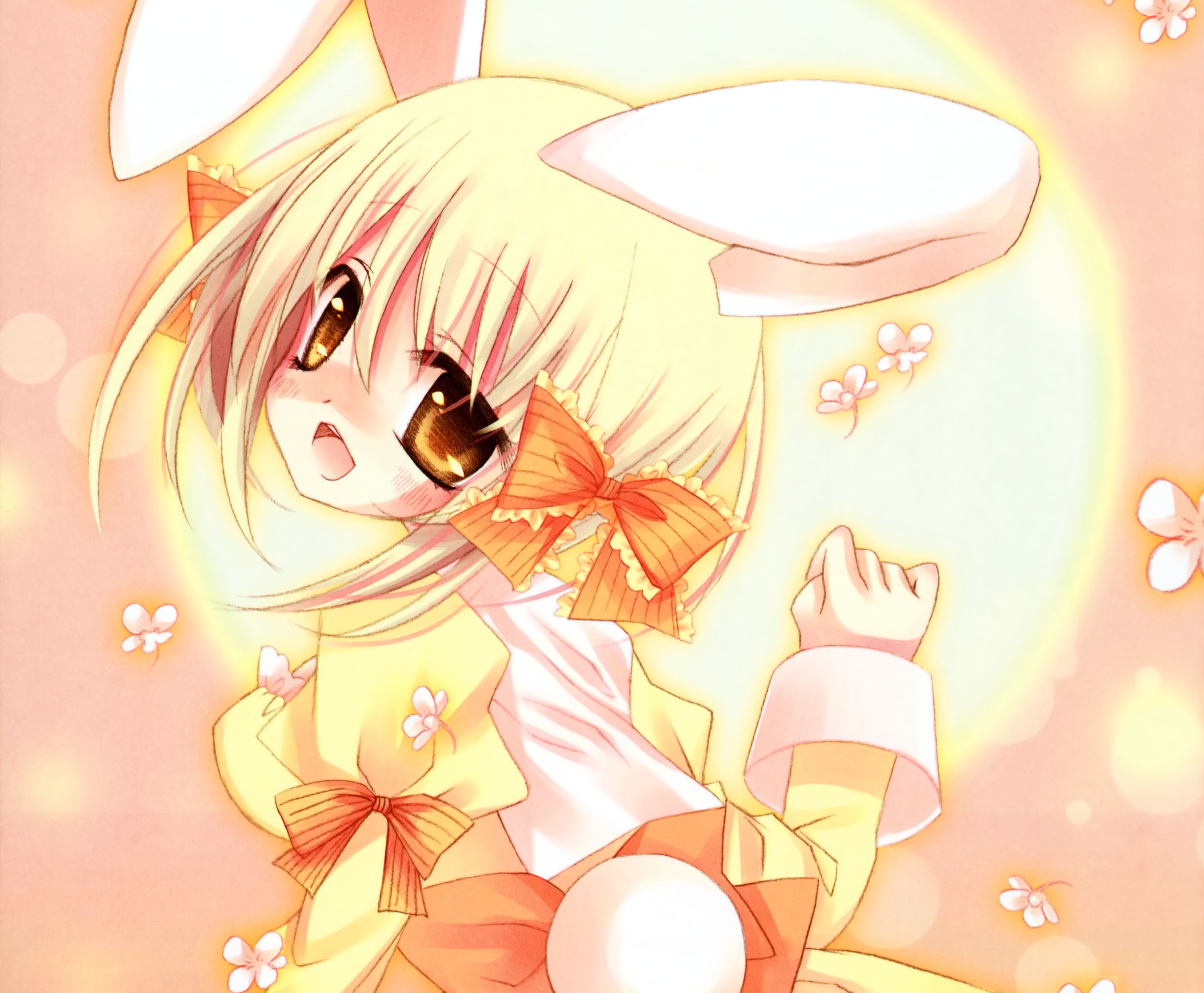 Free download wallpaper Anime, Smile, Blonde, Original, Blush, Short Hair, Bow (Clothing), Bunny Ears on your PC desktop