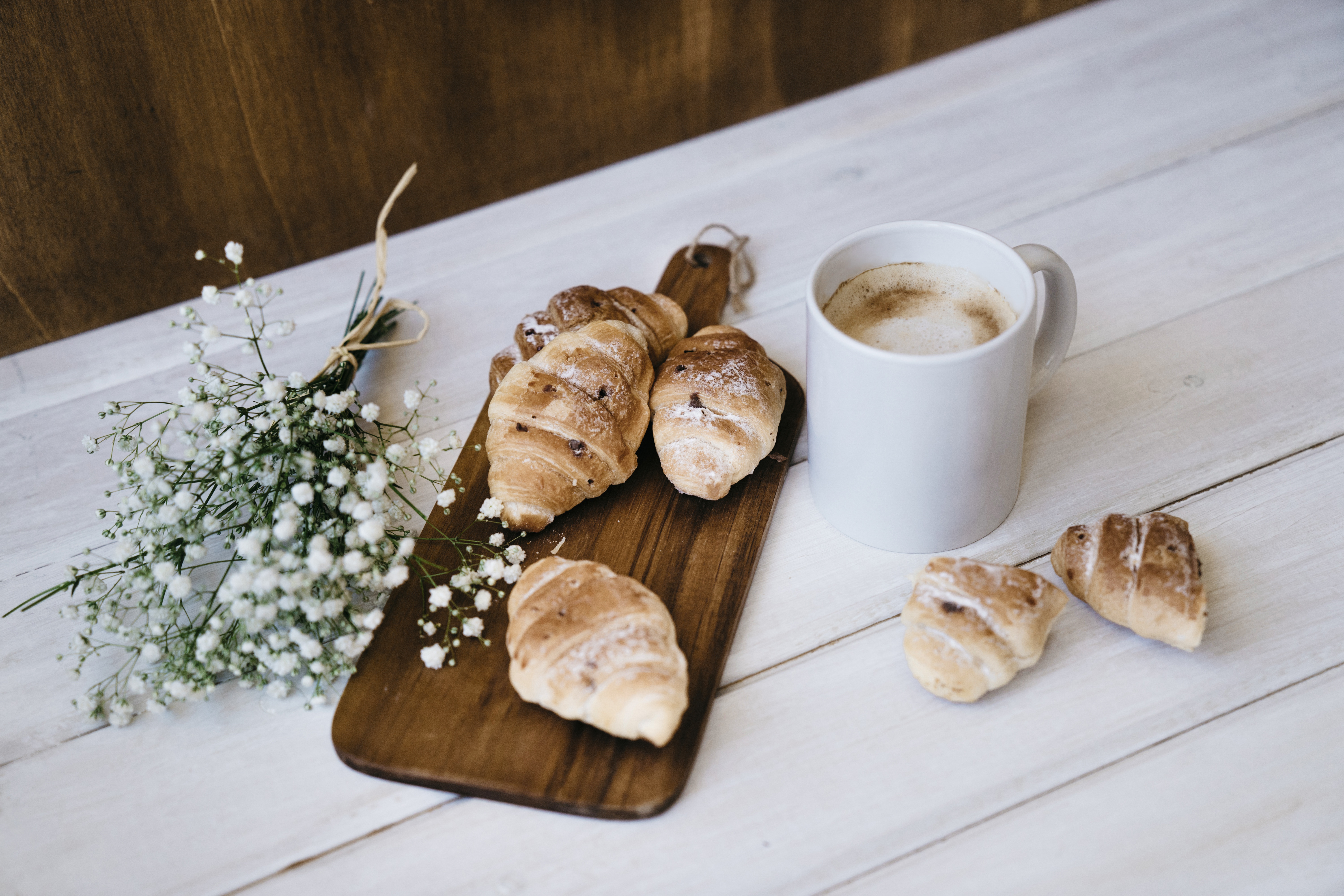 Download mobile wallpaper Food, Still Life, Cup, Croissant, Viennoiserie for free.