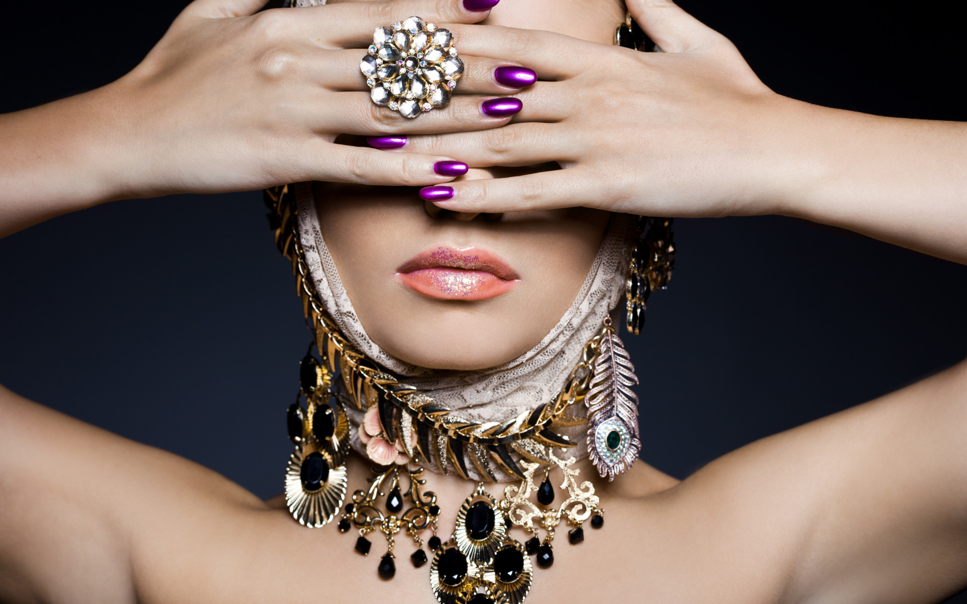 Free download wallpaper Jewelry, Hand, Ring, Style, Face, Women, Lipstick on your PC desktop