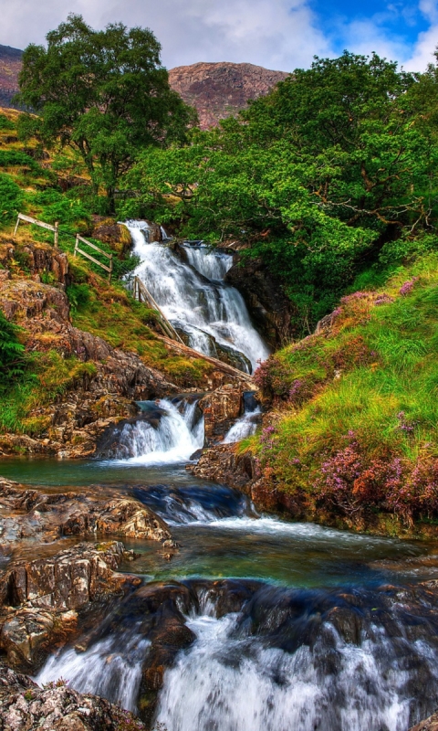 無料モバイル壁紙風景, 木, 滝, 山, 地球, ウェールズ, スノードニア国立公園をダウンロードします。