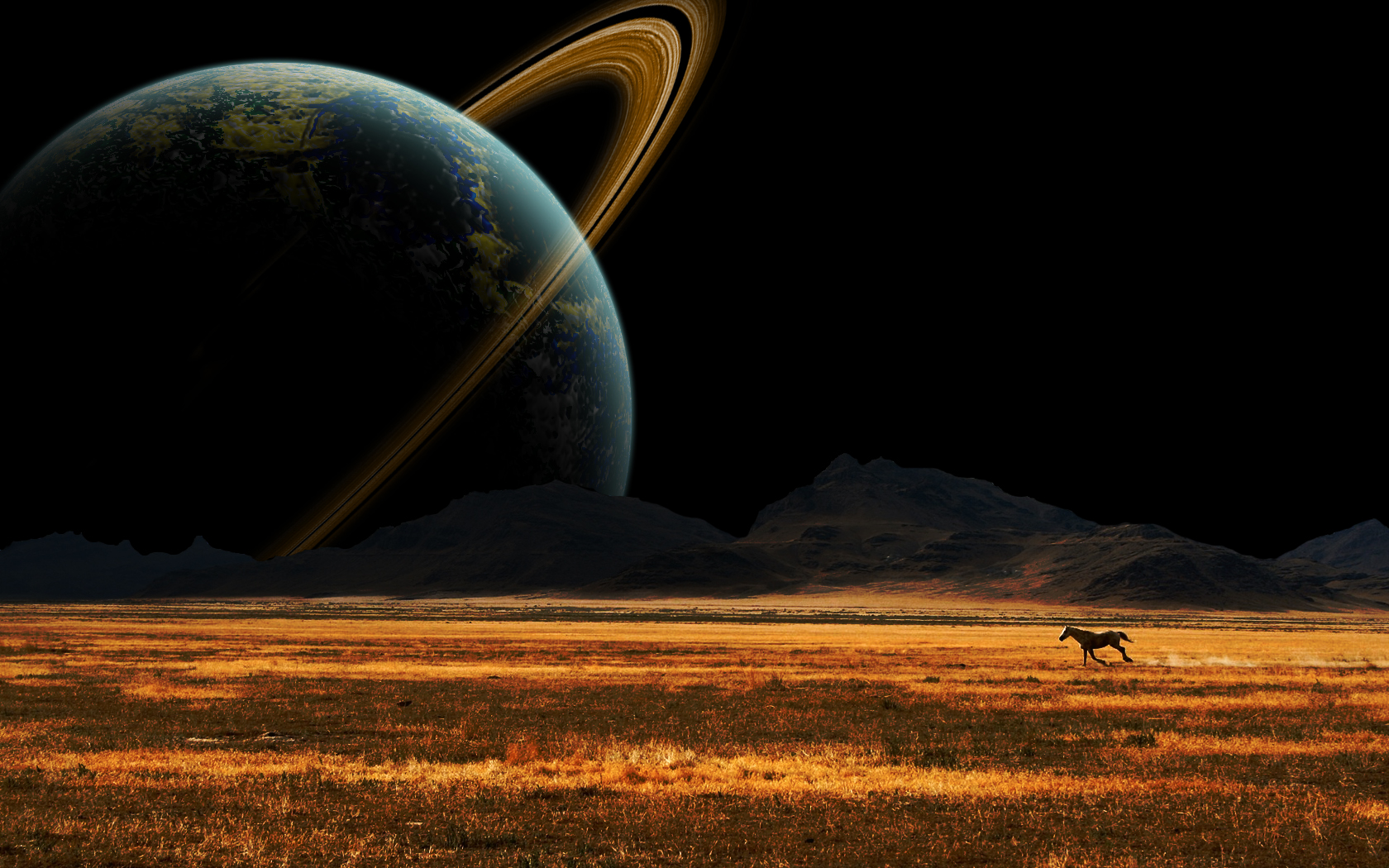 Download mobile wallpaper Landscape, Planet, Sci Fi, Horse, Planetary Ring for free.