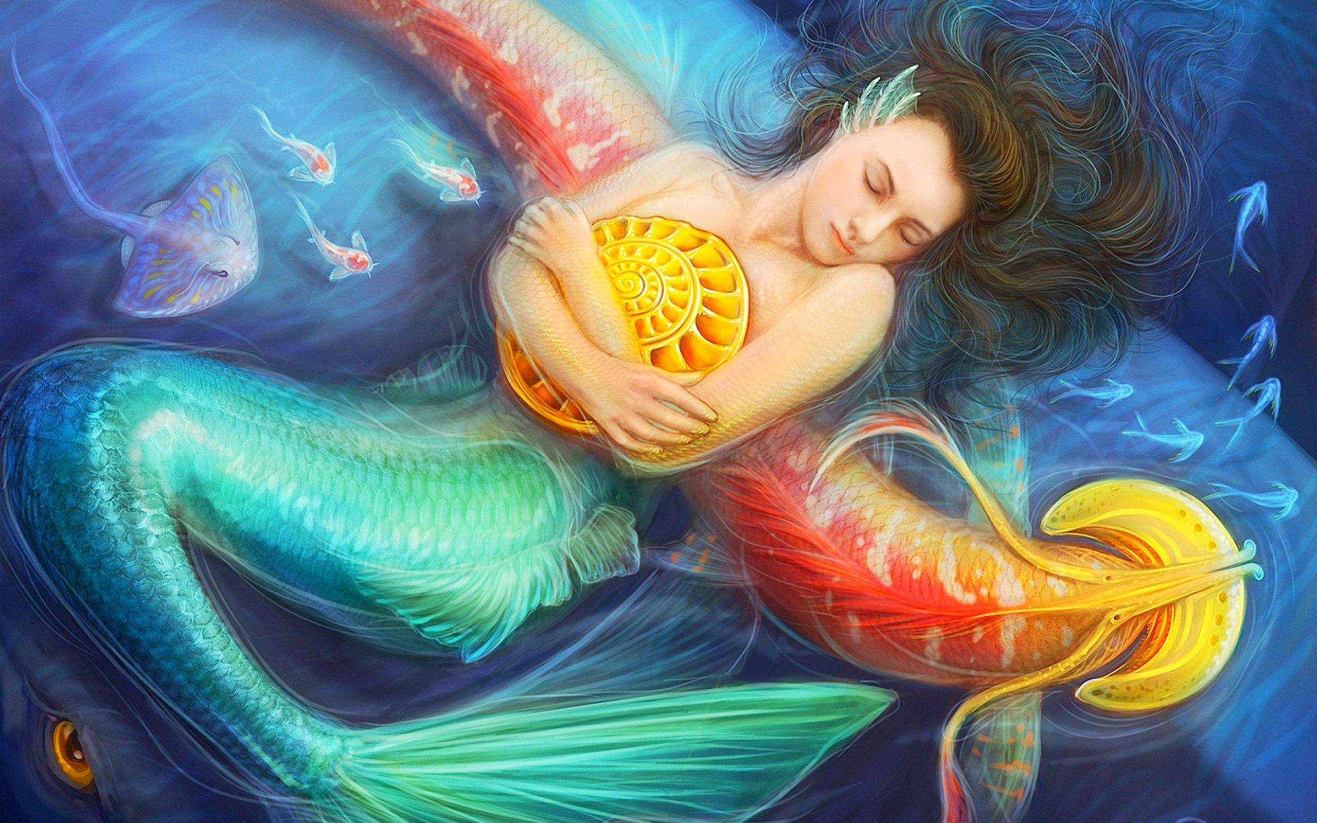Download mobile wallpaper Fantasy, Fish, Shell, Mermaid for free.