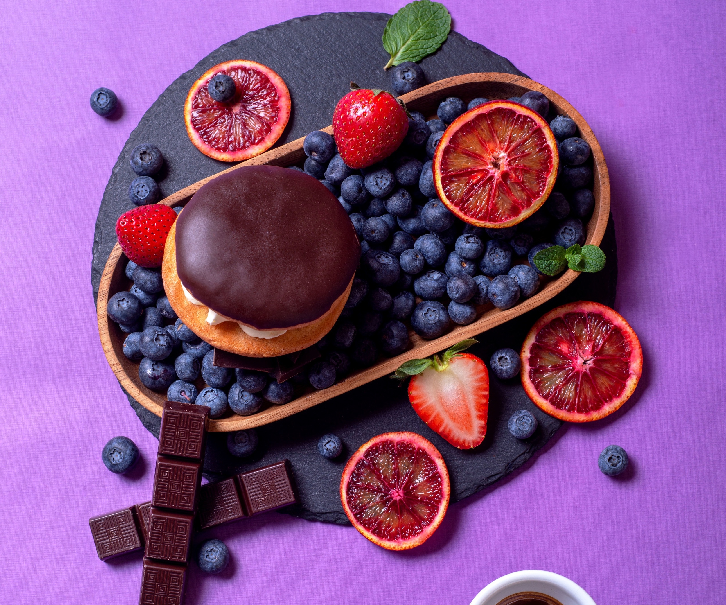 Download mobile wallpaper Food, Chocolate, Blueberry, Still Life for free.