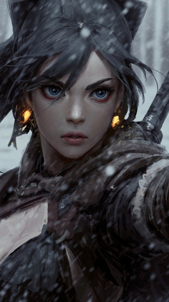 Download mobile wallpaper Fantasy, Blue Eyes, Black Hair, Women Warrior, Woman Warrior for free.