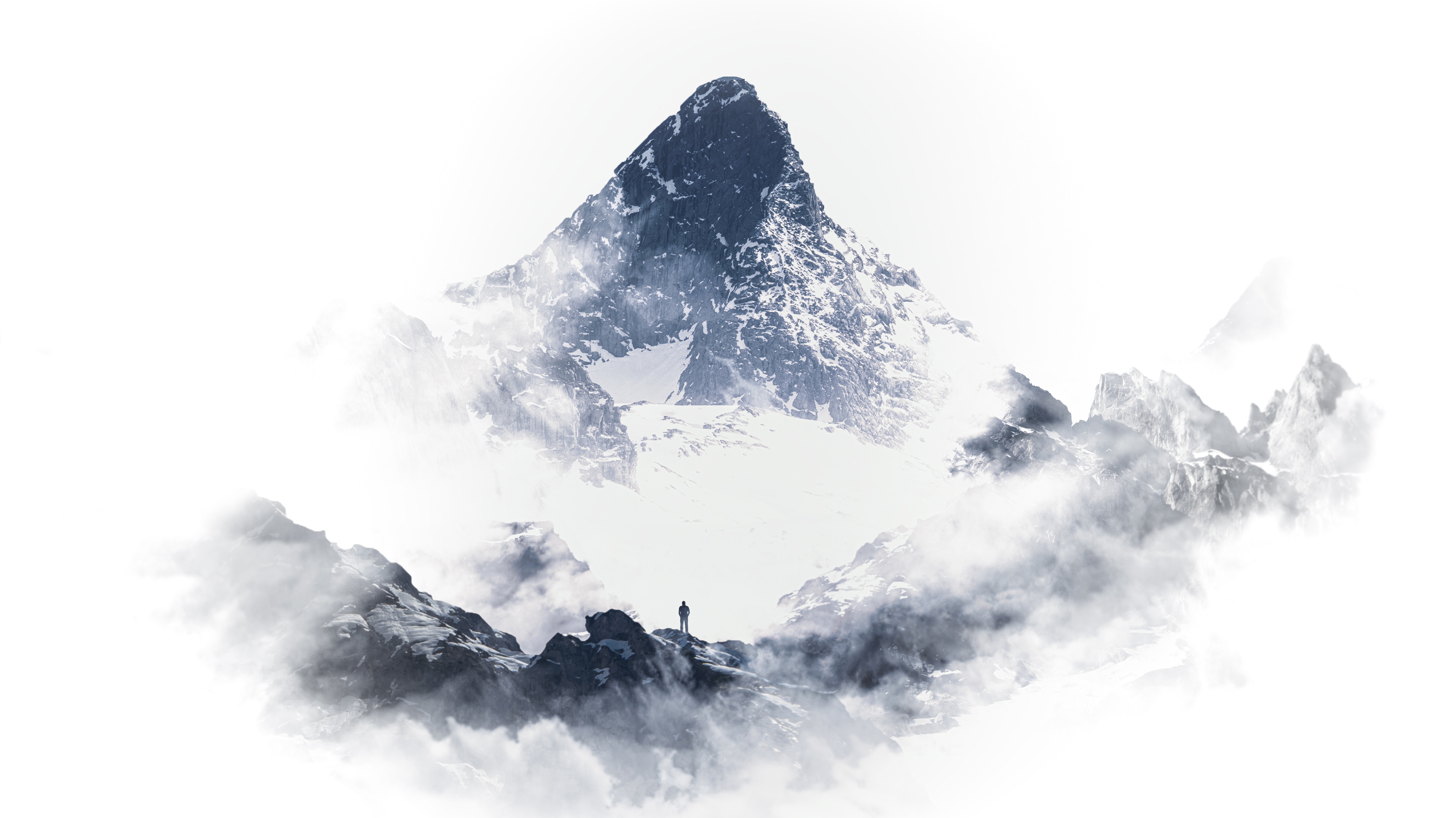 Laden Sie das Clouds, Berg, Scheitel, Nach Oben, Silhouette, Natur, Schnee-Bild kostenlos auf Ihren PC-Desktop herunter