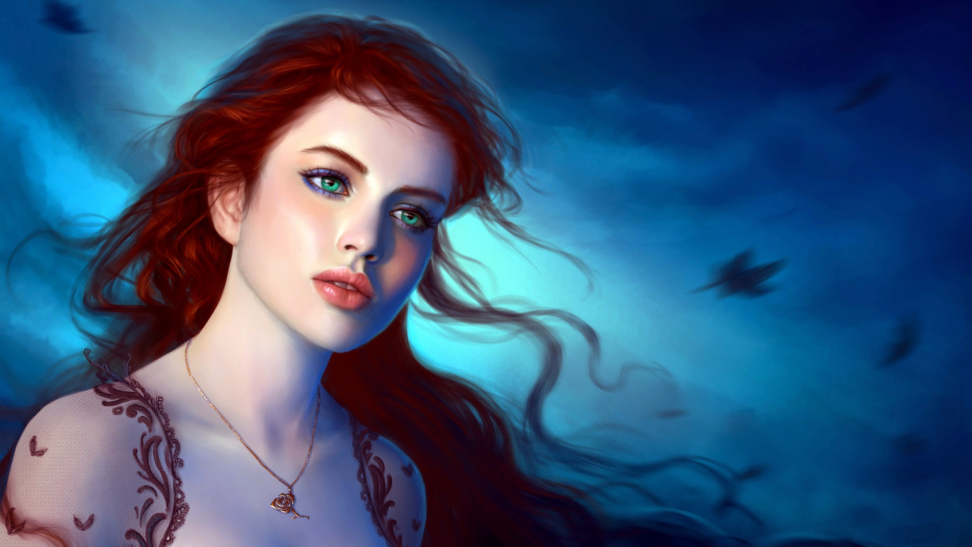 Download mobile wallpaper Fantasy, Women, Green Eyes, Red Hair for free.