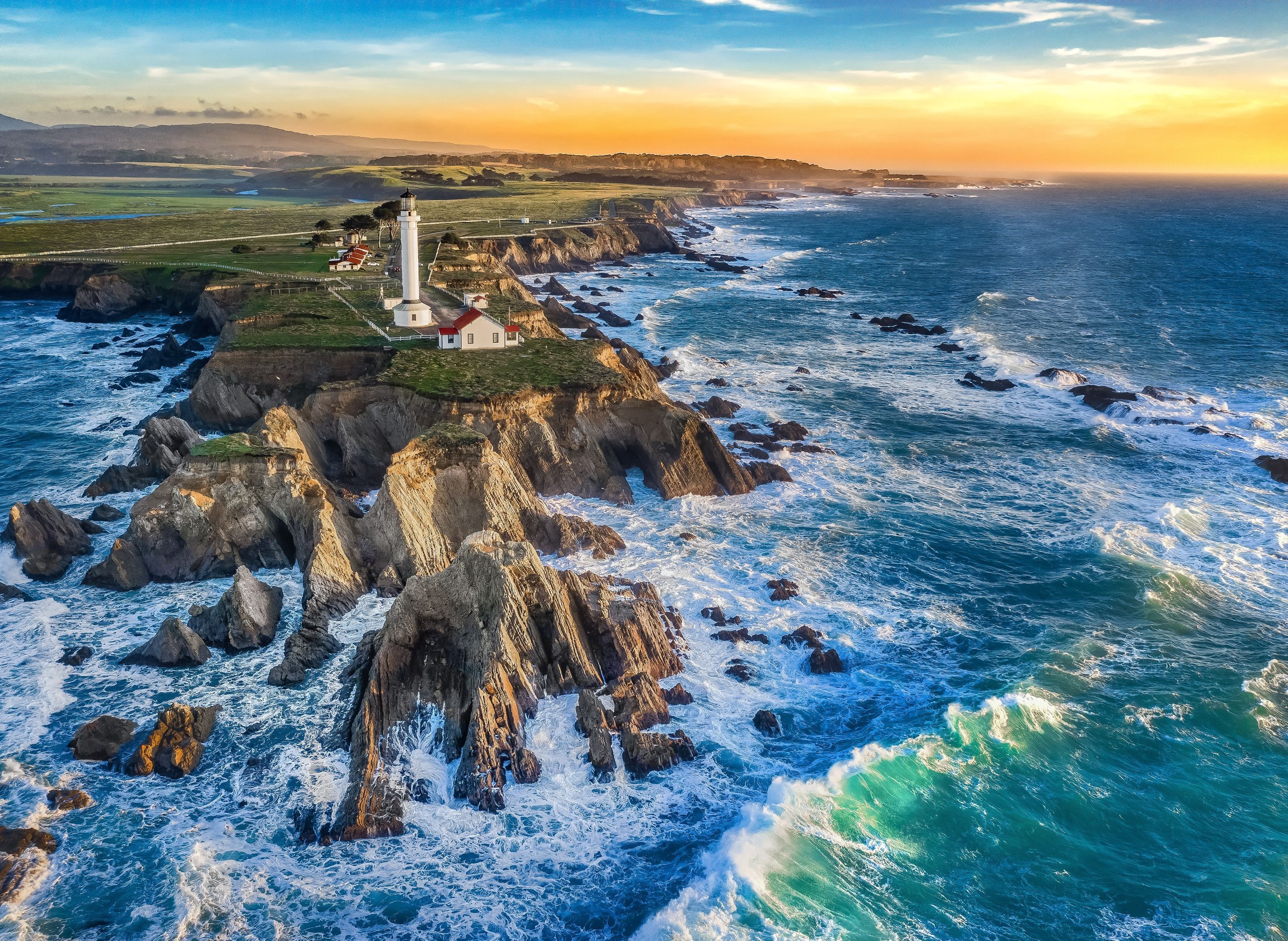Laden Sie das Landschaft, Horizont, Küste, Ozean, Leuchtturm, Menschengemacht-Bild kostenlos auf Ihren PC-Desktop herunter