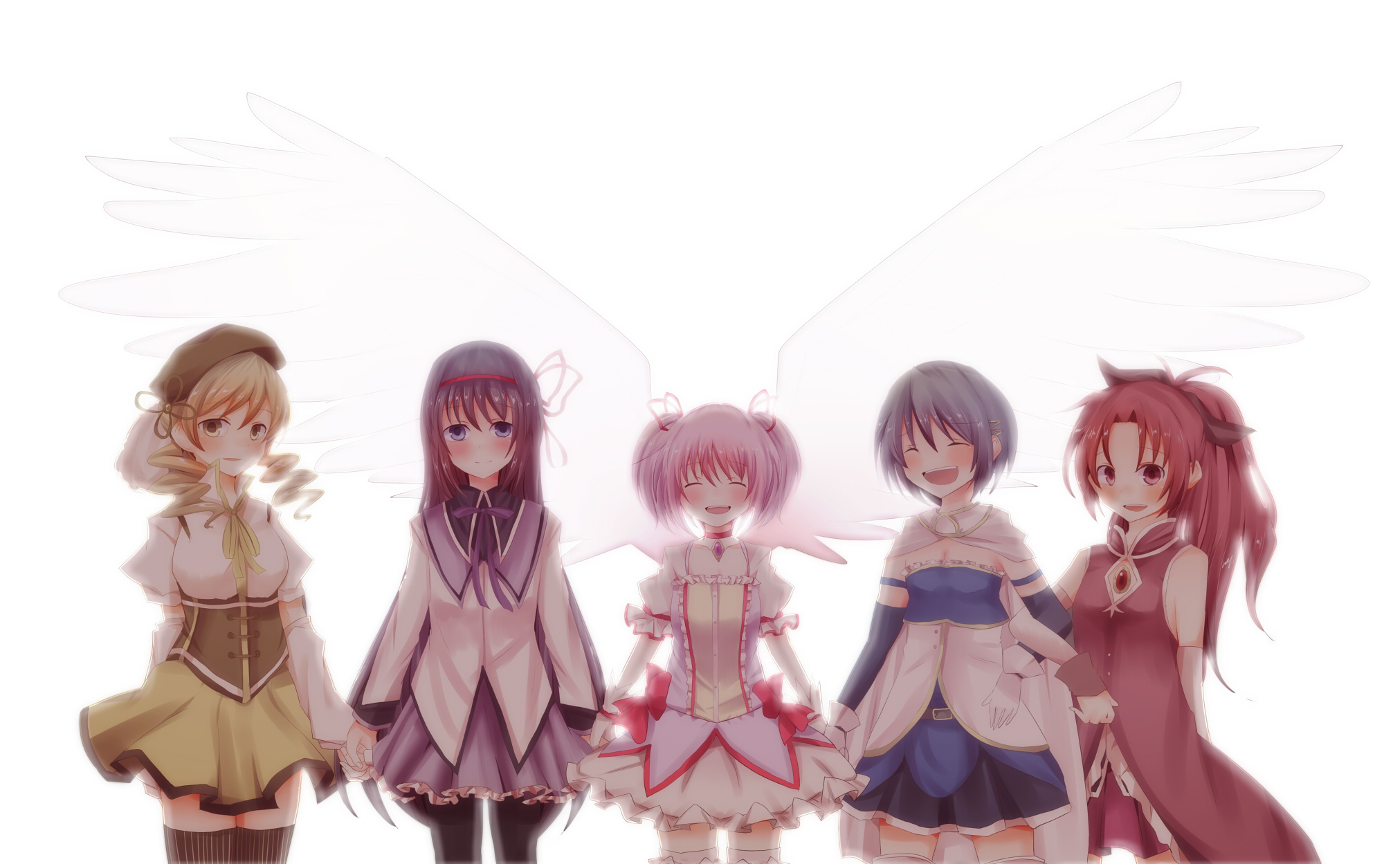 Laden Sie das Animes, Kyōko Sakura, Madoka Magica, Homur Akemi, Madoka Kaname, Mami Tomö, Sayaka Miki-Bild kostenlos auf Ihren PC-Desktop herunter