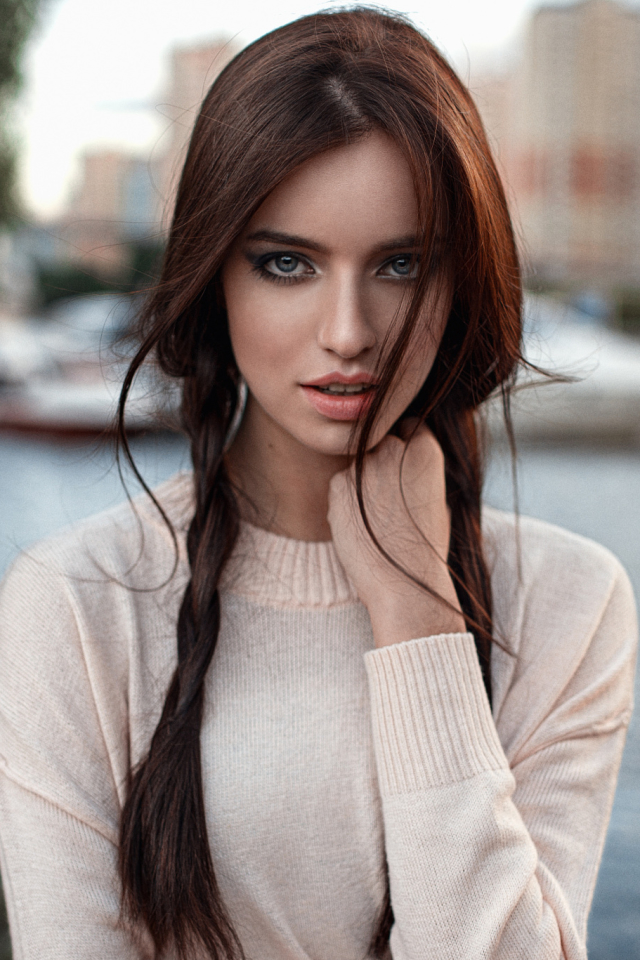 Download mobile wallpaper Brunette, Model, Women, Blue Eyes, Braid for free.