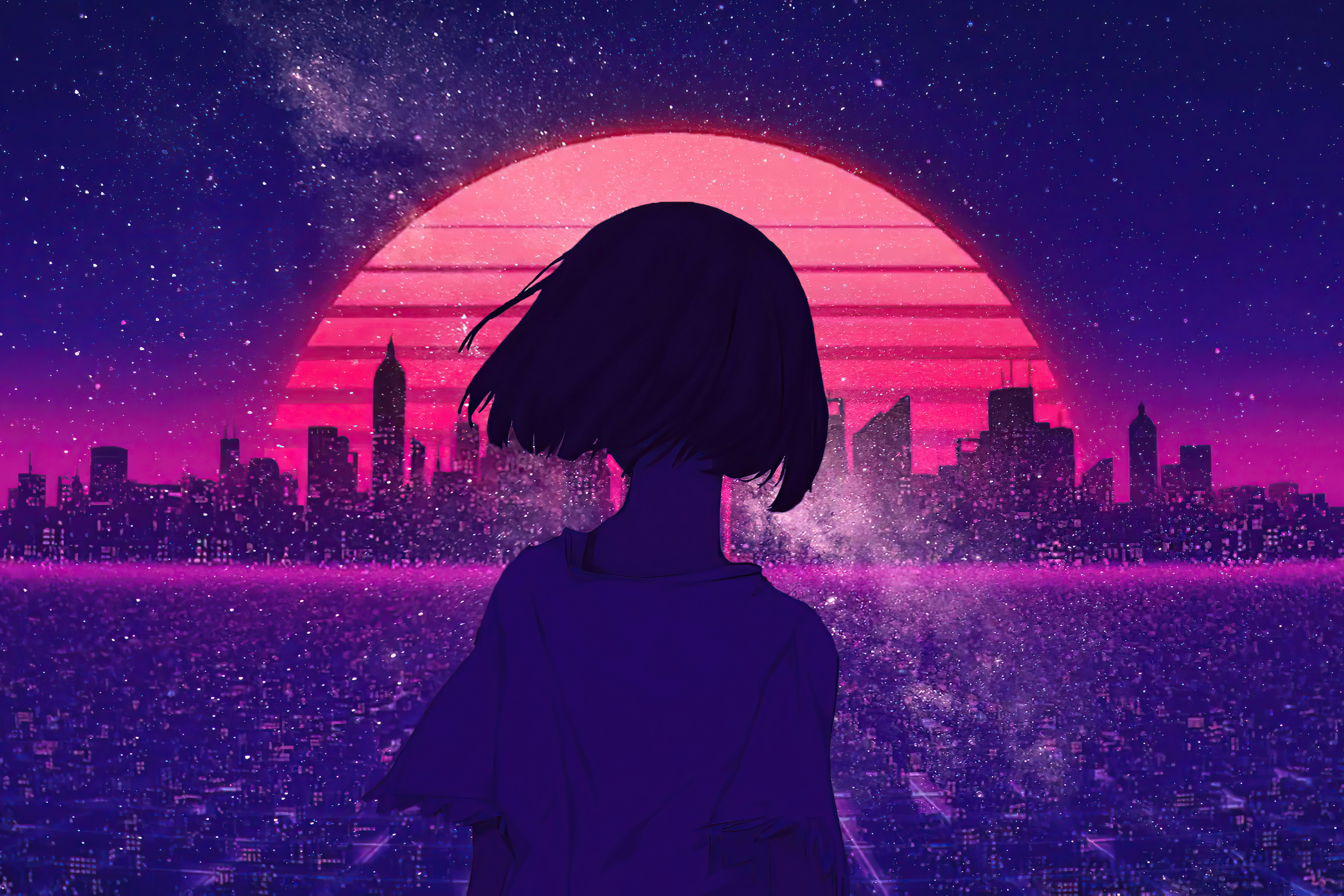 Free download wallpaper Anime, Girl, Synthwave, Retro Wave on your PC desktop