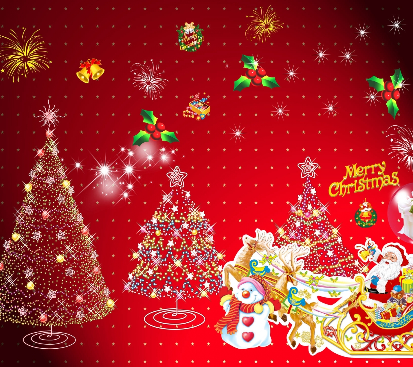 Handy-Wallpaper Feiertage, Weihnachtsmann, Weihnachten, Schneemann, Weihnachtsbaum, Frohe Weihnachten kostenlos herunterladen.