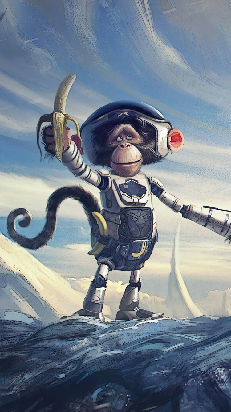 Download mobile wallpaper Monkey, Sci Fi, Banana, Astronaut for free.