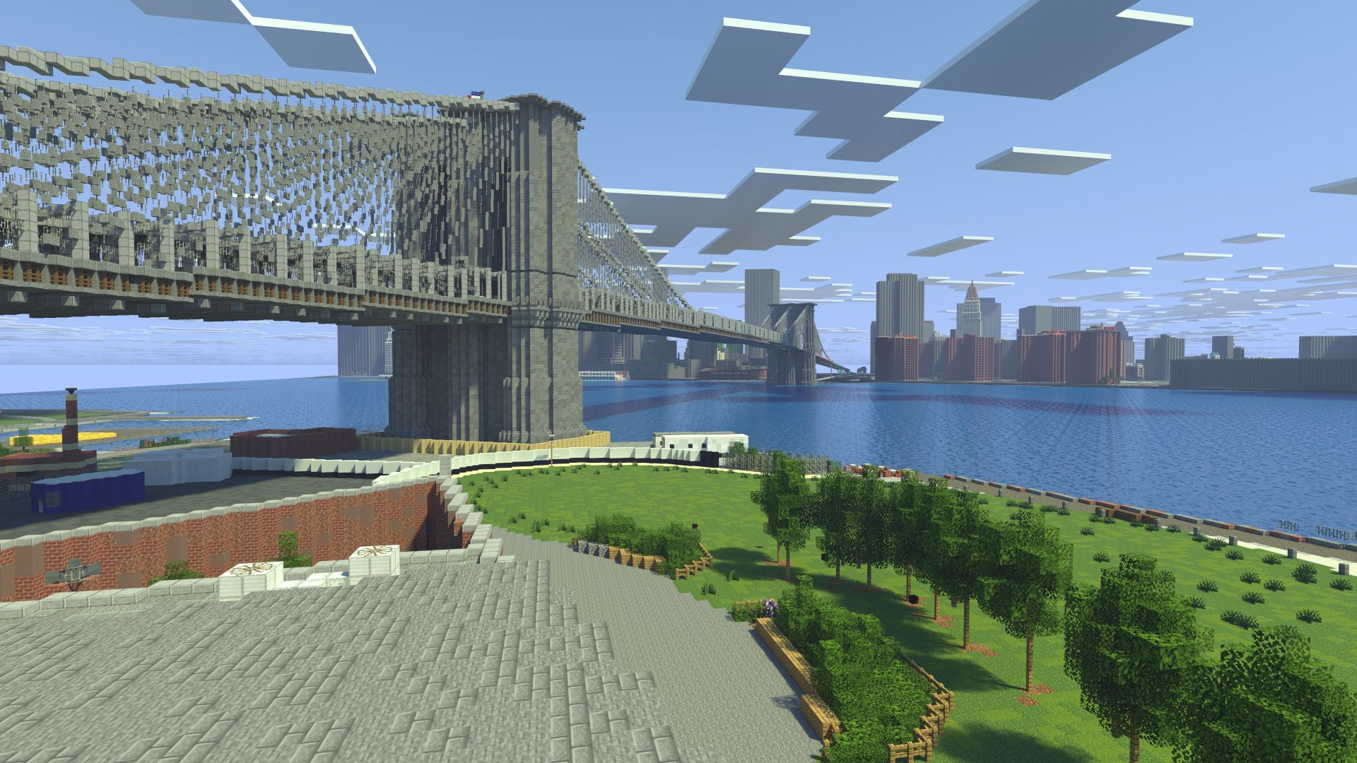 Free download wallpaper Minecraft, Bridge, Brooklyn Bridge, Video Game on your PC desktop