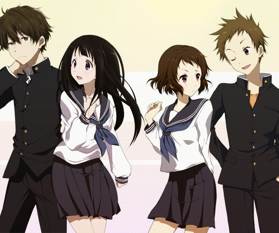 Laden Sie das Animes, Eru Chitanda, Hōtarō Oreki, Majaka Ibara, Satoshi Fukube, Hyouka-Bild kostenlos auf Ihren PC-Desktop herunter