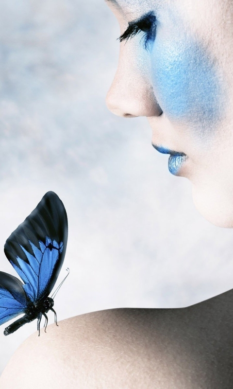 無料モバイル壁紙蝶, 青い, 芸術的, 女性, 化粧をダウンロードします。