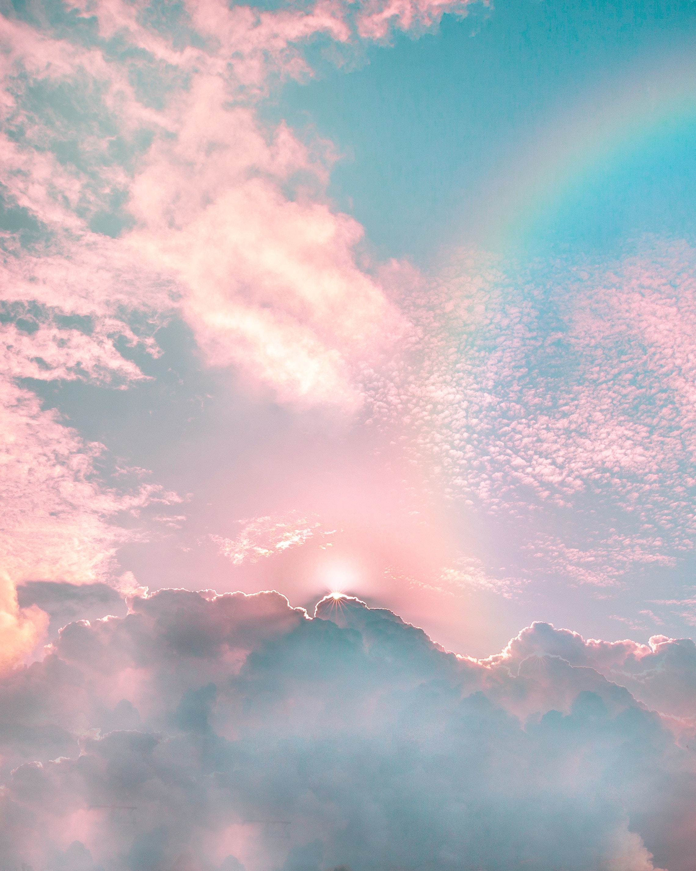 rainbow, sky, nature, brilliance, clouds, shine, beams, rays, porous