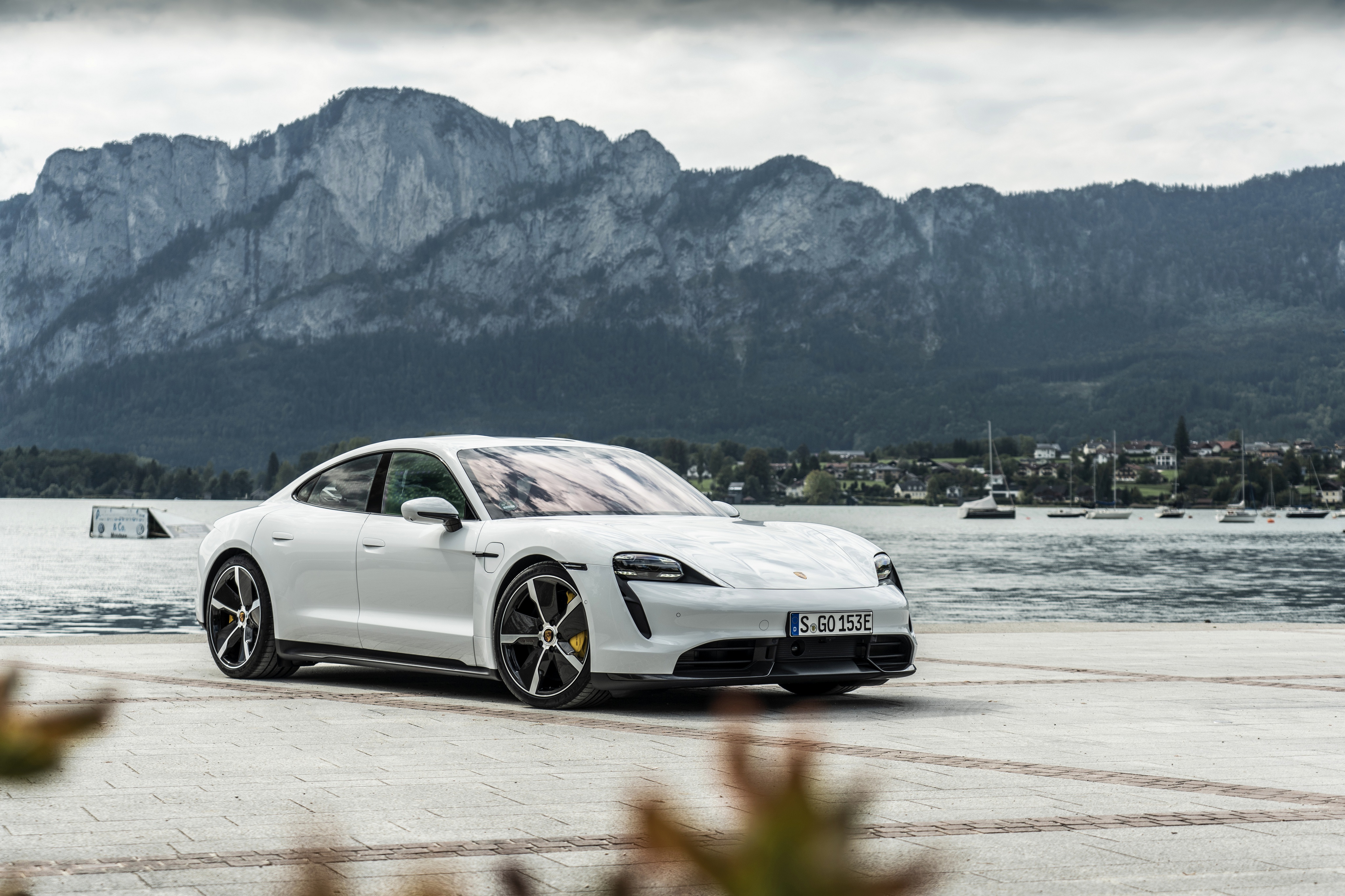 Download mobile wallpaper Porsche, Car, Vehicles, White Car, Porsche Taycan, Porsche Taycan Turbo S for free.
