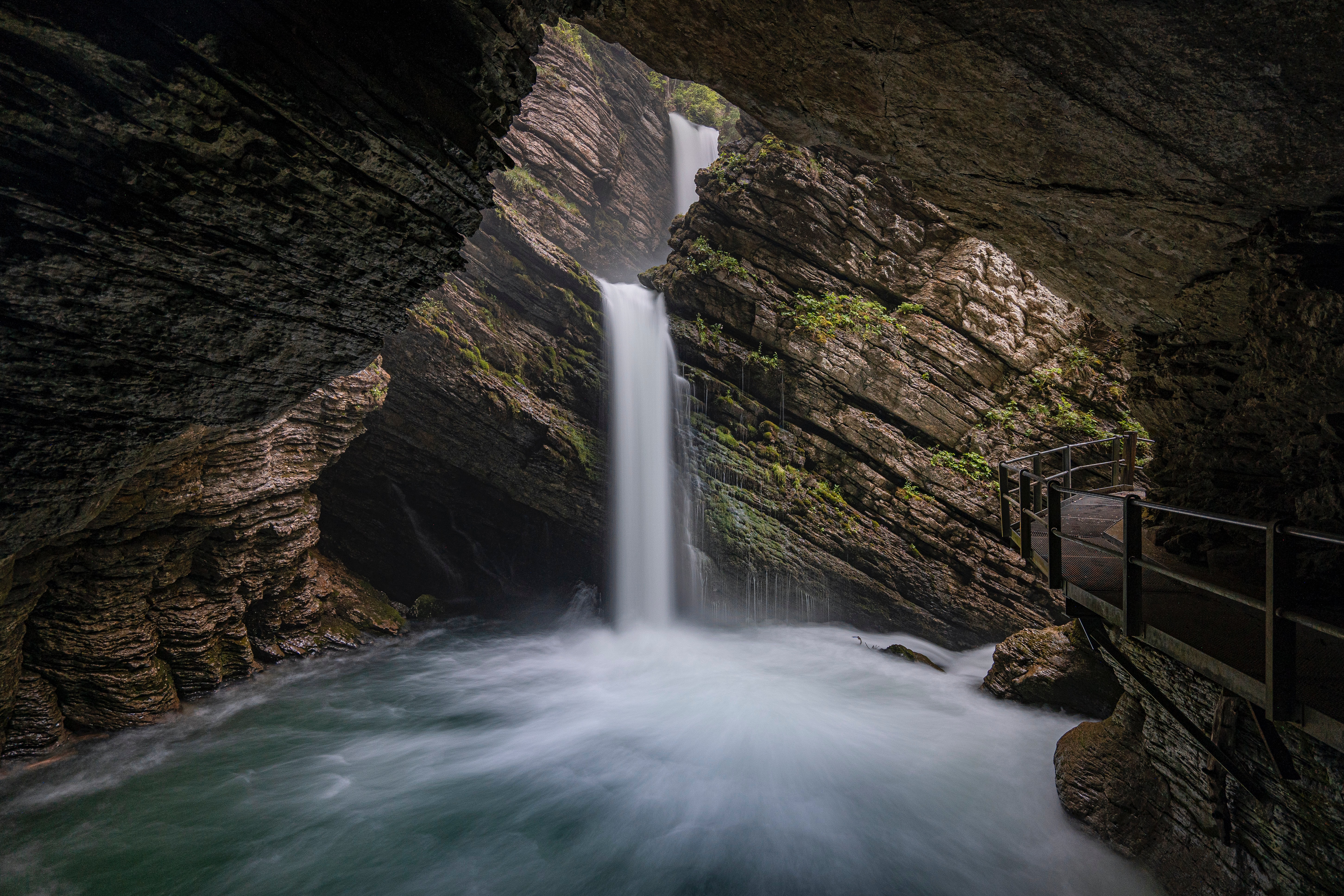 rocks, nature, waterfall, flow, stream, cave 4K, Ultra HD
