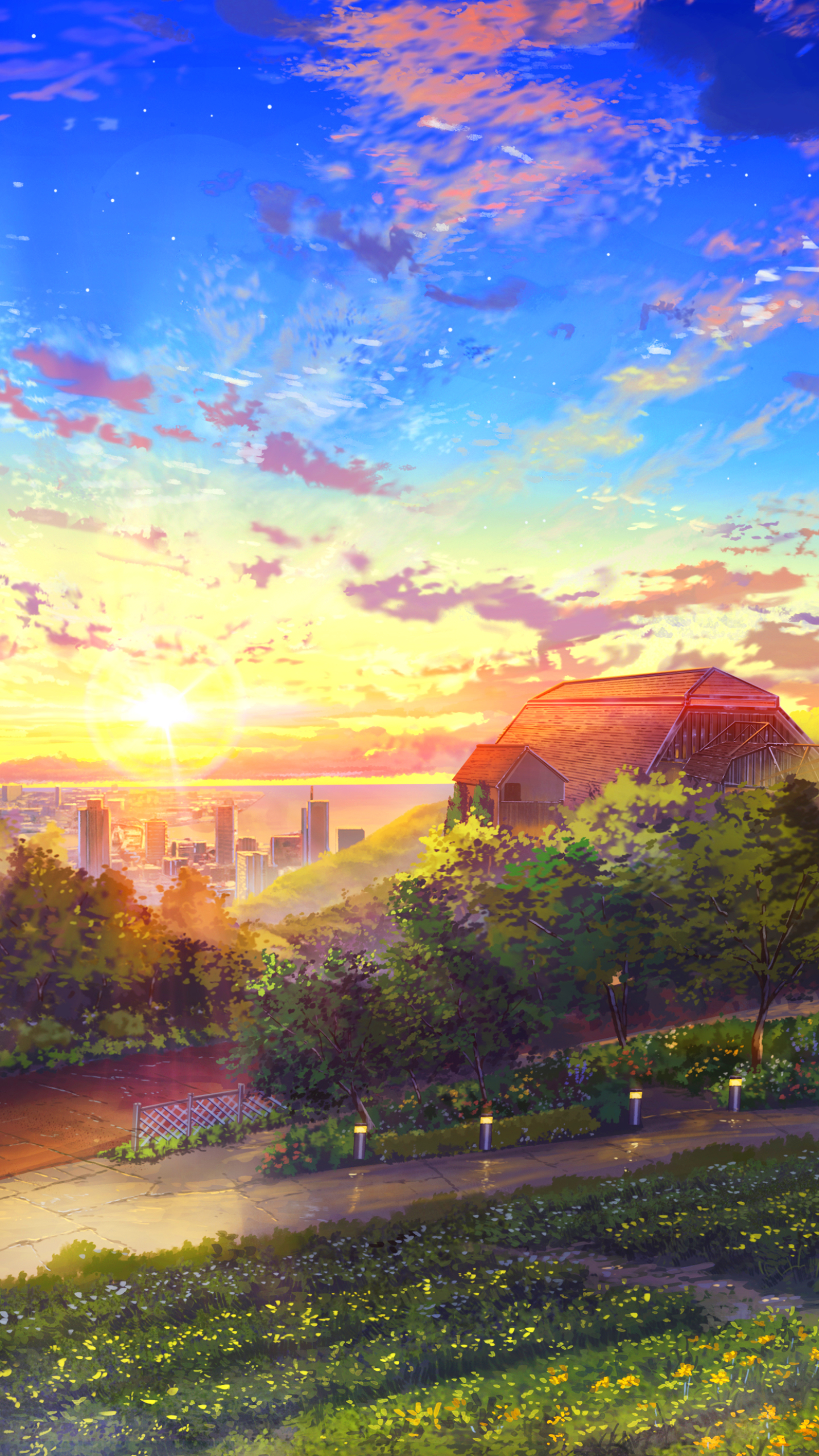 Baixar papel de parede para celular de Anime, Paisagem, Pôr Do Sol, Céu, Casa, Nuvem gratuito.
