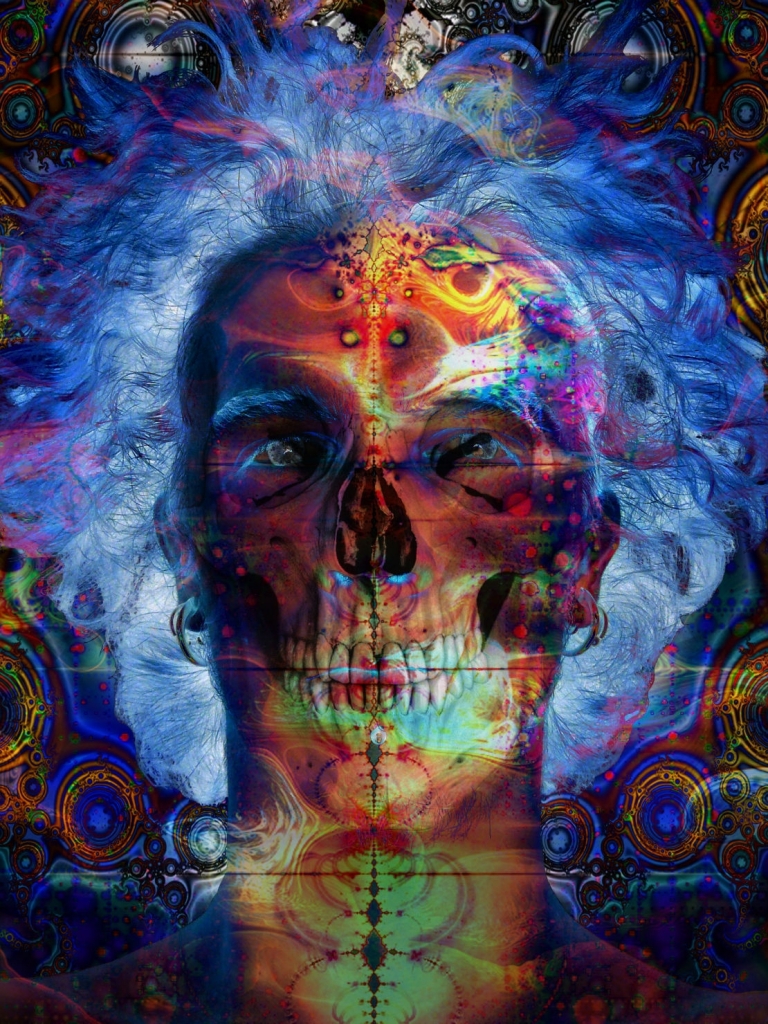 Download mobile wallpaper Dark, Artistic, Skull, Psychedelic for free.