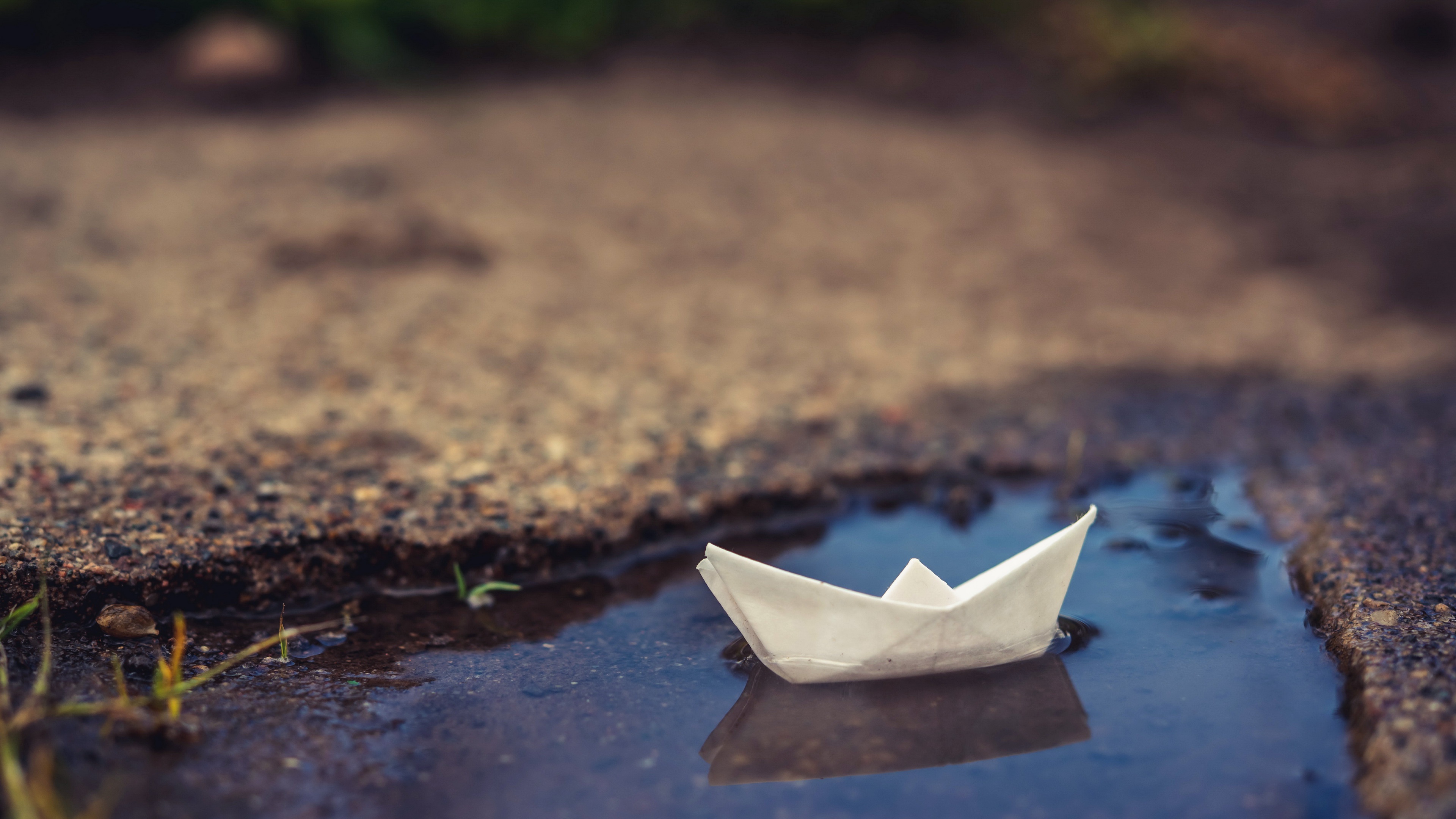 man made, origami, boat, puddle