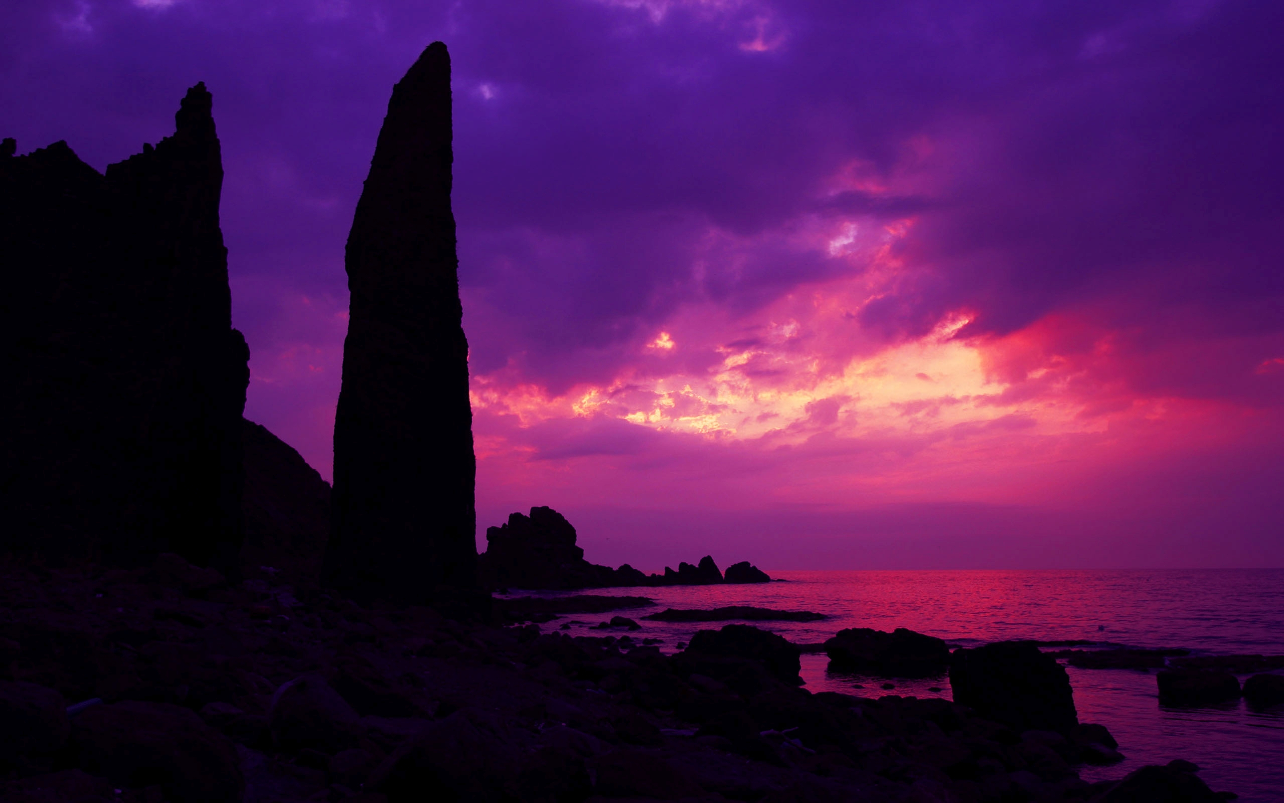 Descarga gratuita de fondo de pantalla para móvil de Cielo, Mar, Horizonte, Océano, Púrpura, Atardecer, Tierra/naturaleza.