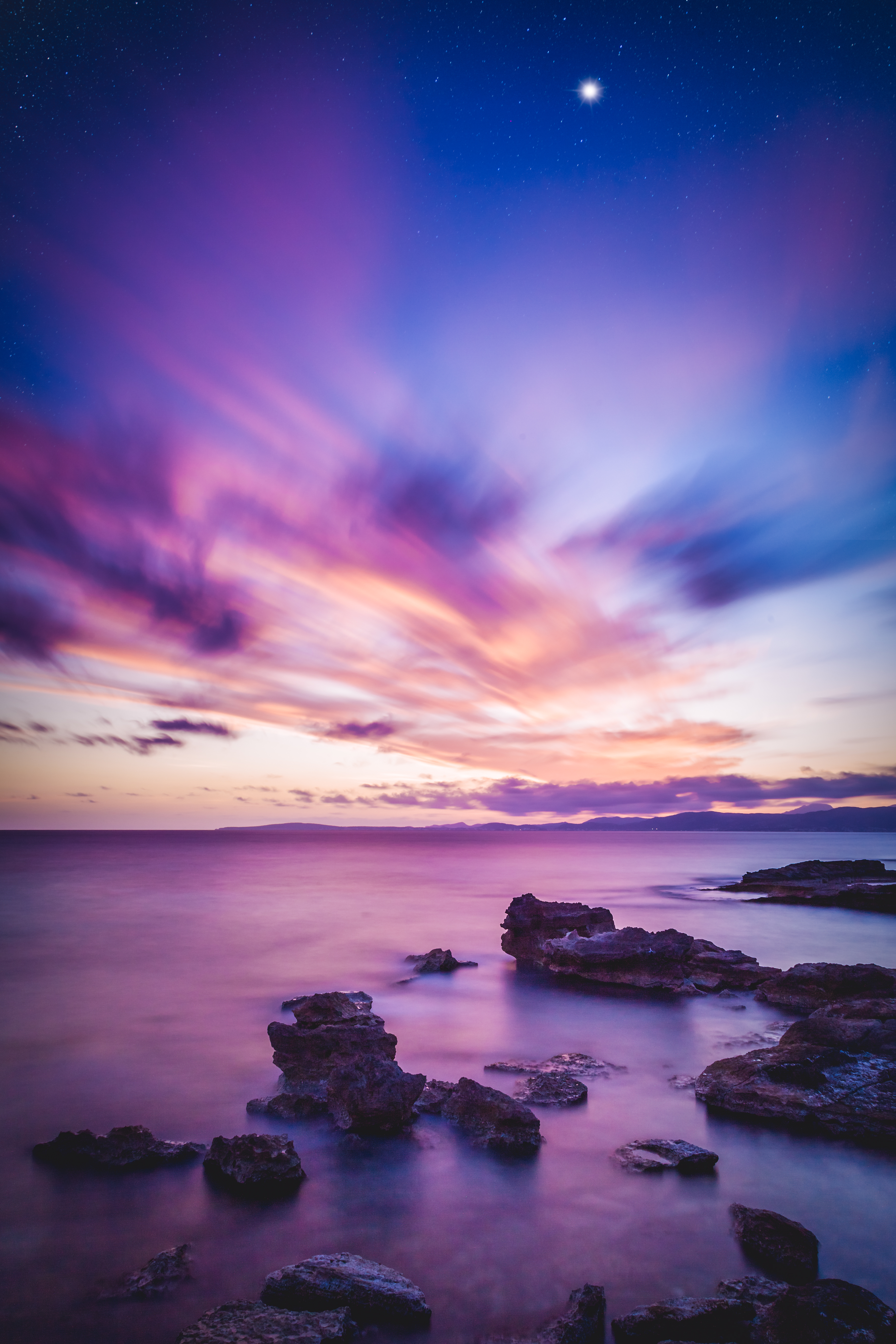 night, horizon, nature, sea, sunset, spain wallpapers for tablet