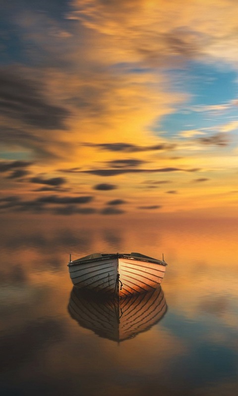 Download mobile wallpaper Sunset, Lake, Reflection, Boat, Cloud, Vehicles for free.