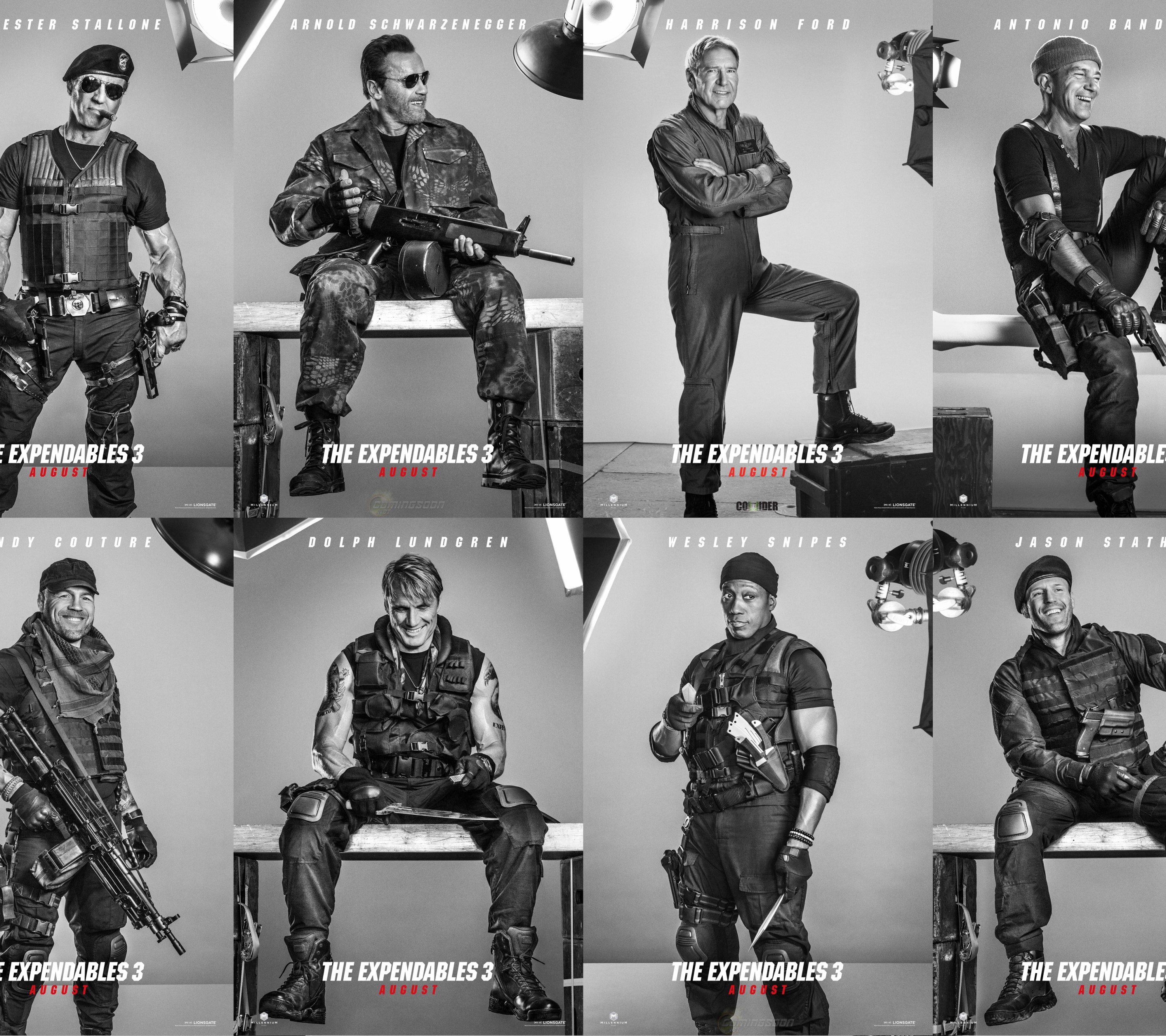 movie, the expendables 3, randy couture, sylvester stallone, arnold schwarzenegger, dolph lundgren, wesley snipes, harrison ford, jason statham, antonio banderas, barney ross, doc (the expendables), trench (the expendables), lee christmas, gunnar jensen, toll road, galgo (the expendables), max drummer, the expendables cellphone