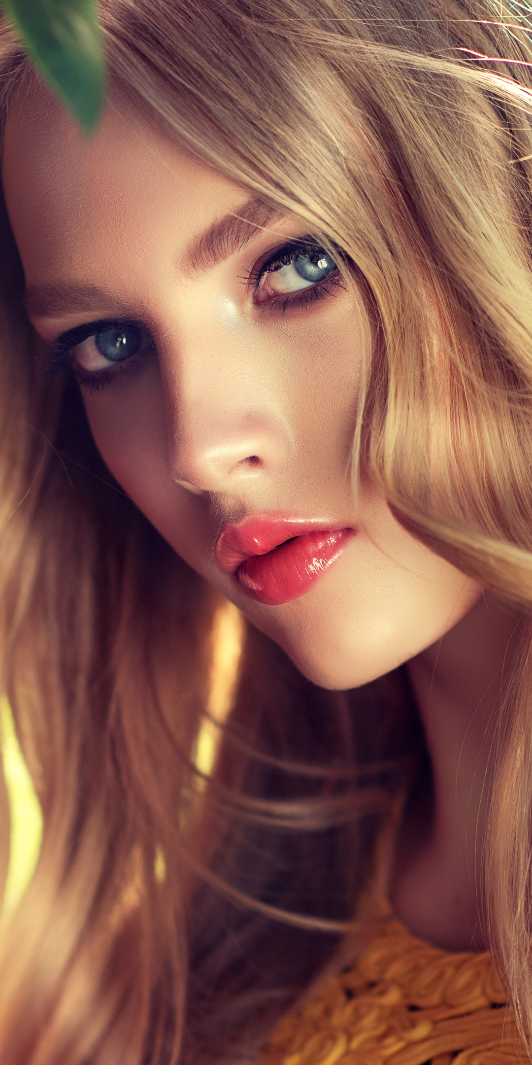 Download mobile wallpaper Blonde, Face, Model, Women, Blue Eyes, Lipstick for free.