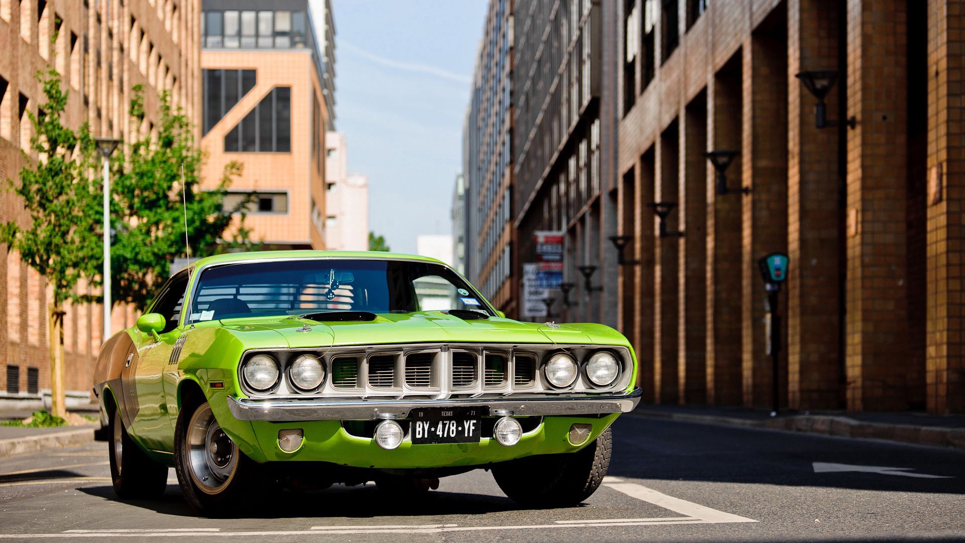 119327 скачать картинку тачки (cars), зеленый, передний бампер, plymouth, 1971, barracuda - обои и заставки бесплатно