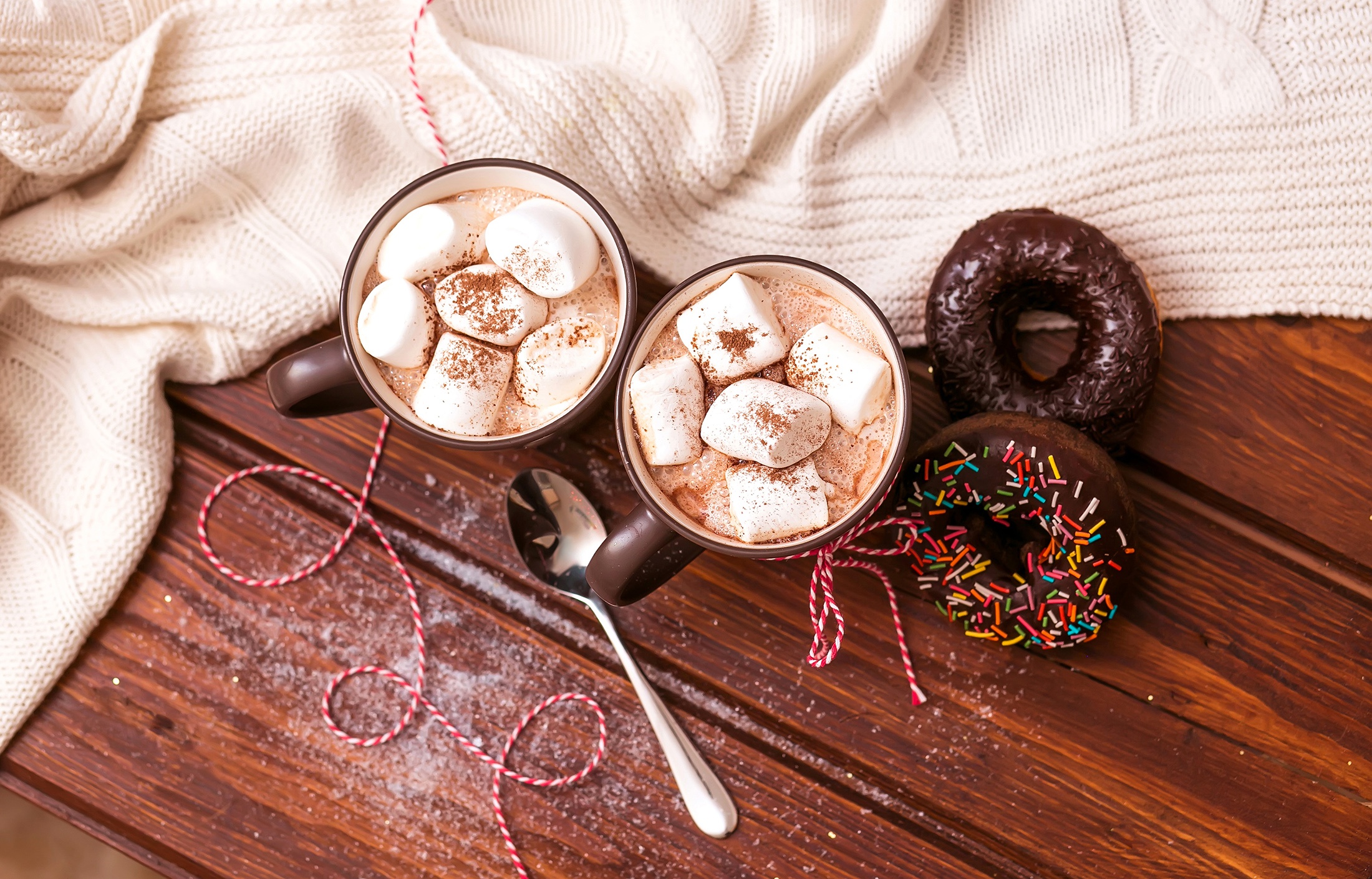 marshmallow, food, hot chocolate, cup, doughnut, still life